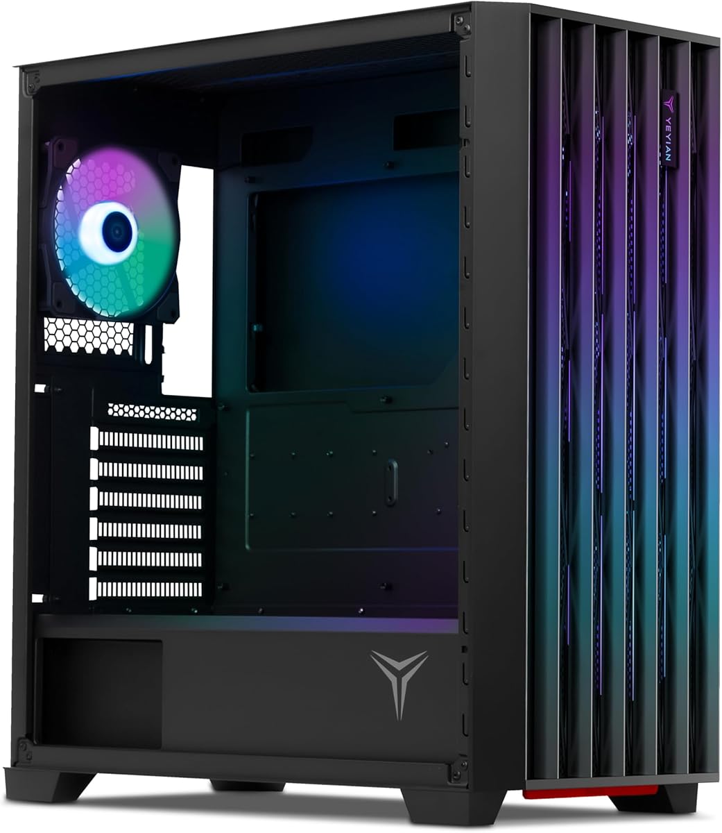 YEYIAN Phoenix Gamer PC Case | Mid Tower | ATX, M-ATX, ITX | Pannello Frontale Indirizzabile | Pannello Maglia di Ferro | 4 Ventole ARGB PWM | 3 Anteriori 1 Posteriore 120mm | CPU 170mm | GPU 400mm