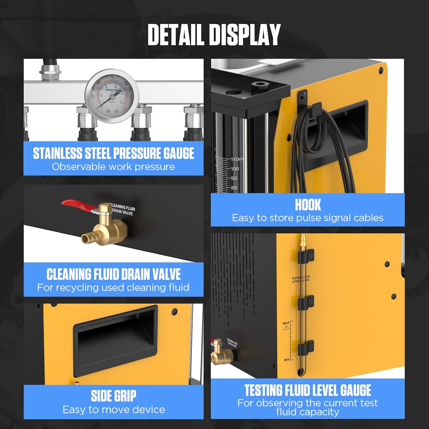 Fuel Injector Cleaner Tester CT200 Automotive 6-Cylinder Ultrasonic Wave Fuel Injector Cleaner Tester Gasoline Direct Injection Piezo Fuel Nozzle/High Pressure Fuel Injector Cleaner Tester 110V/220V