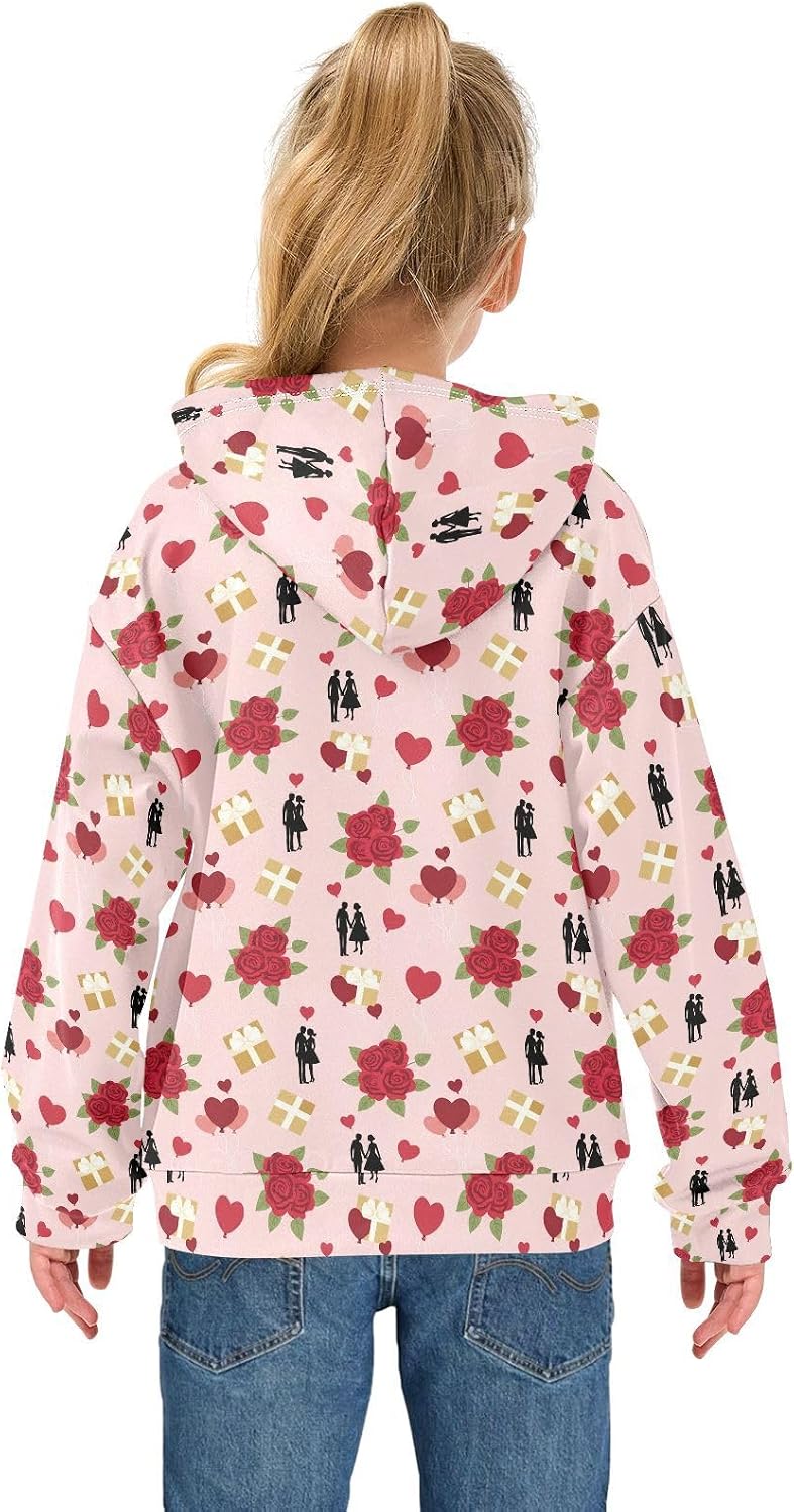 Valentine's Day Rose Flowers Floral Gift Toddler Girls Pullover Hoodie Sweatshirt 4-14Y A2309546