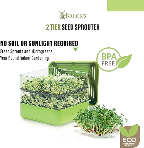 Miniatura 2 de Gardens Alive - Kit de brotes de semillas bandeja apilable de dos niveles con tapa mini bandejas de cultivo de plantas de propagador de microverdes