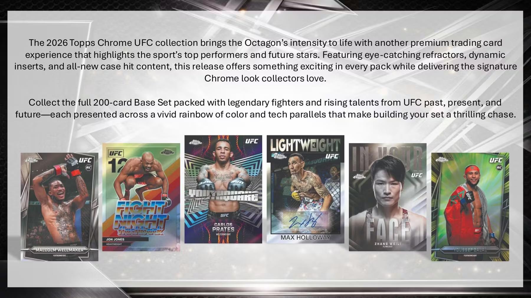 2026 Topps Chrome UFC Hobby-Sammelkartenbox (2 Autogramme pro Sammelkartenbox)