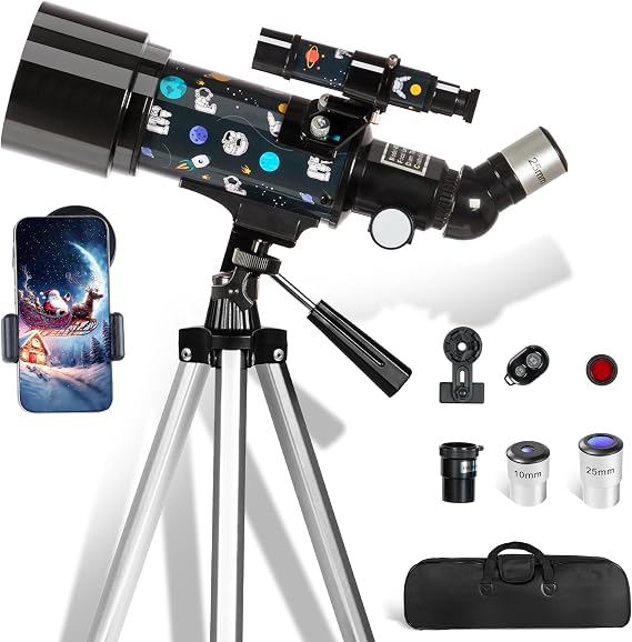 Telescope for Adults Astronomy Beginners Over 8 Years Old, 70mm400mm Aperture Astronomical Refractor Telescopes with Phone Adapter & Wireless Remote, Astronomy Space for Christmas Birthday
