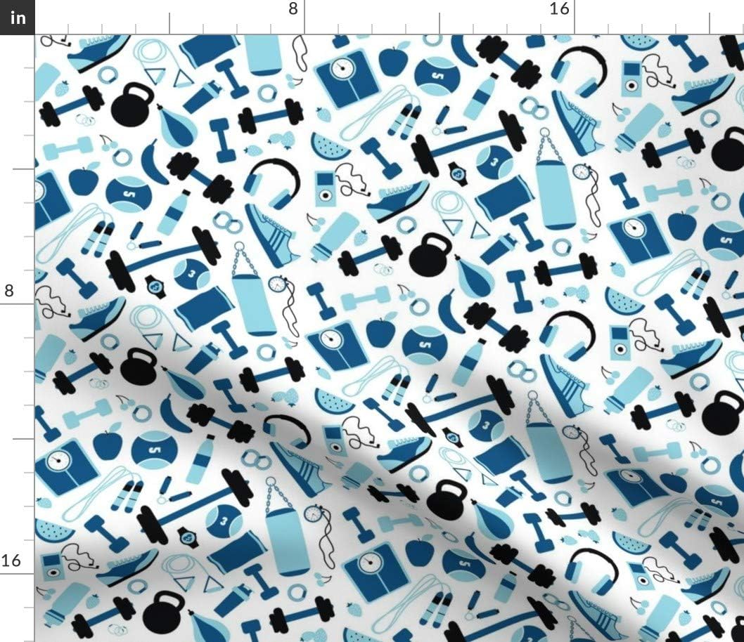 Spoonflower Fabric - Time Gym Workout Fruit Exercise Medicine Ball Printed on Petal Signature Cotton Fabric by The Yard - Sewing Quilting Apparel Crafts Decor