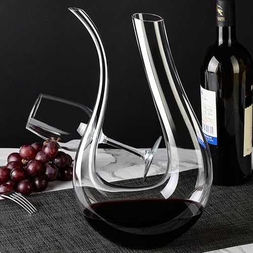 Miniatura 6 de PARACITY Decantador de vino, decantador de vino tinto de cristal soplado a mano sin plomo, decantador de vino en forma de U de 45 onzas, decantador