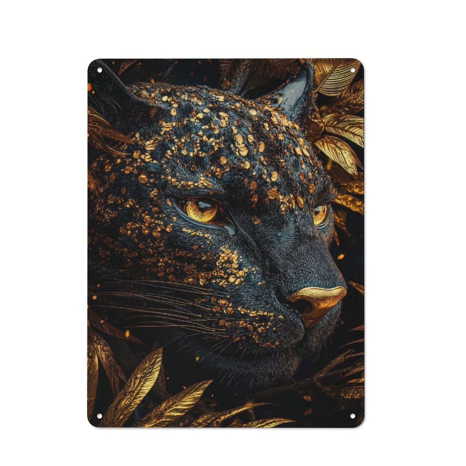 Junmoney Golden Panther Portrait Retro Metal Plaque 40X30cm For Lounge Or Reading Corner, Suited To Lounge Decor Fans