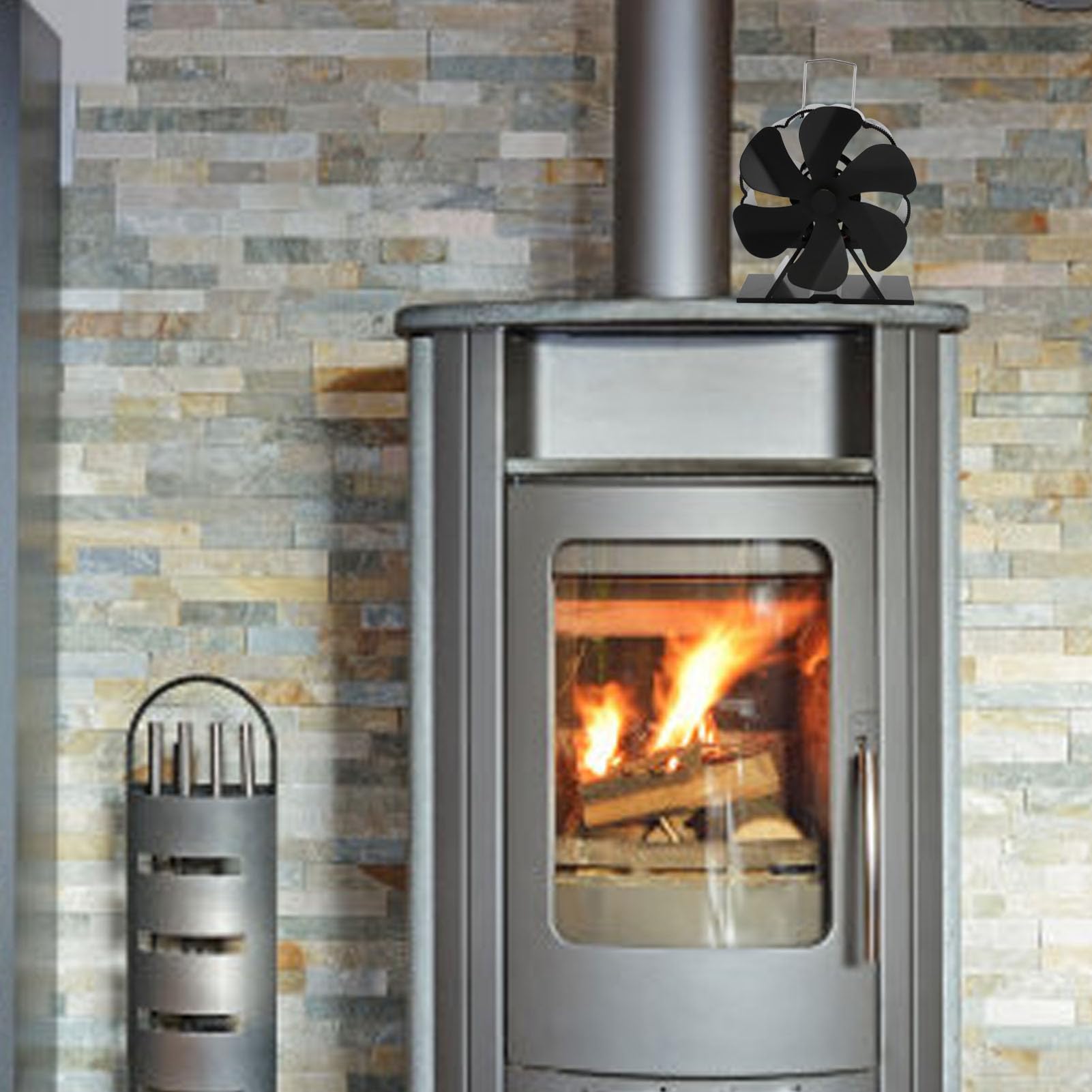 Yosoo Health Gear Ventilatore per Stufa a Legna Alimentato a Calore, Ventilatore Termico Non Elettrico a 6 Pale con Protezione Dal Surriscaldamento, Design Oscillante e Termometro