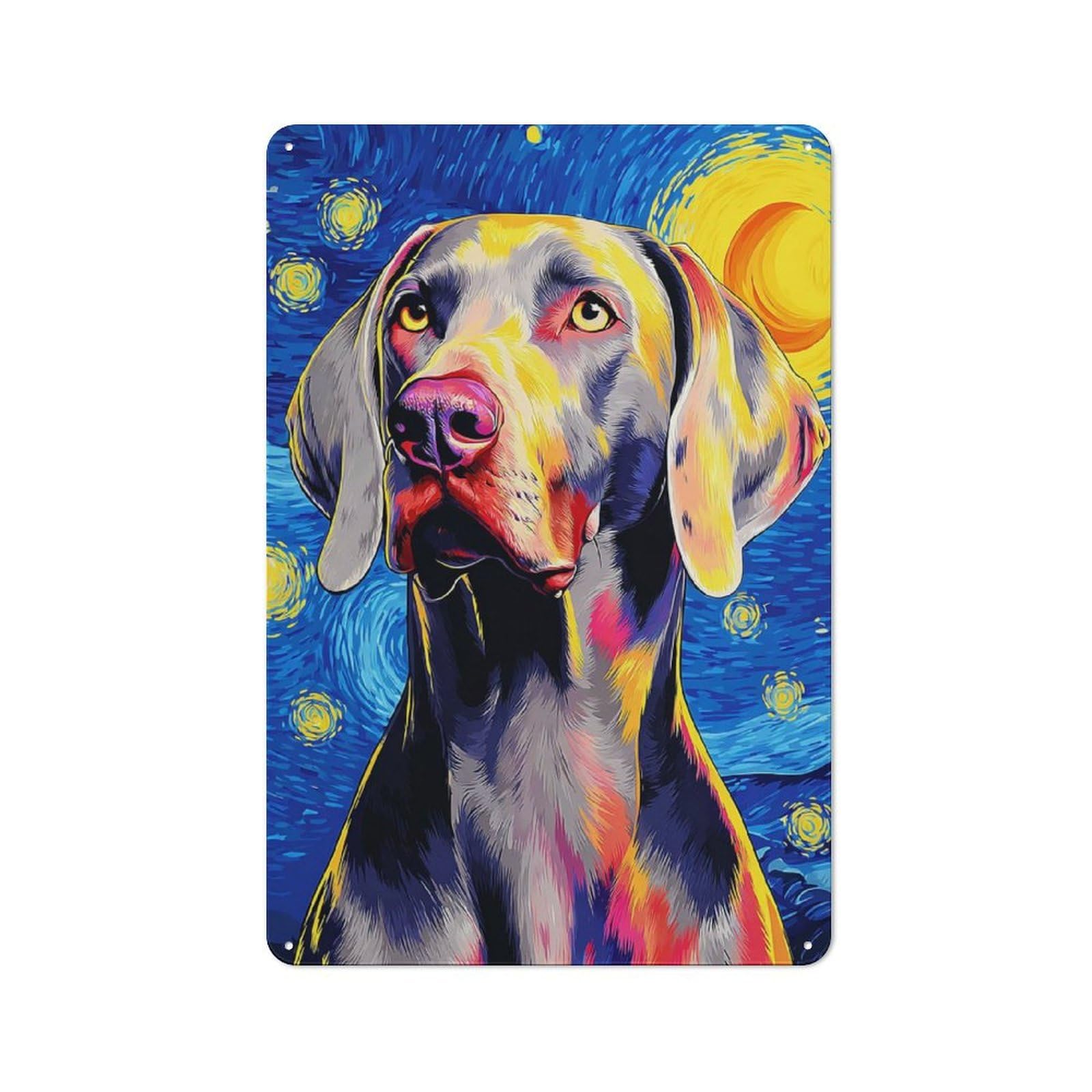 Junmoney Starry Night Dog Portrait -7 Nostalgic Decorative Tin Plaque 30X20cm Featuring Classic Pub Decor For Cafe, Pub, Workshop Or Home Bar