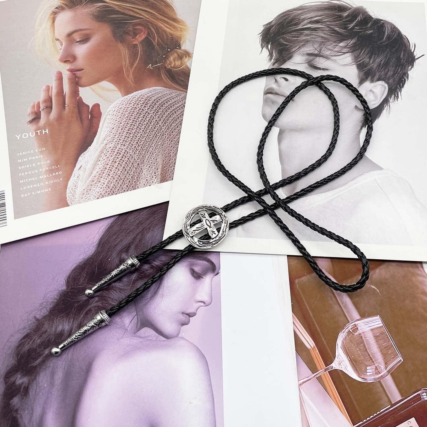 Vintage Style Bolo Tie Western Cowboy Leather Rodeo Bolo Bola Tie Necktie for Man - Image 2