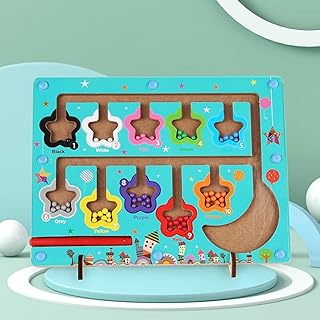 Magnetic Color and Number Maze, Wooden Magnet Board Puzzle Toddler Toys Montessori Counting Matching Games Color Sorting Board Preschool Educational Fine Motor Skills Toys (Stars)