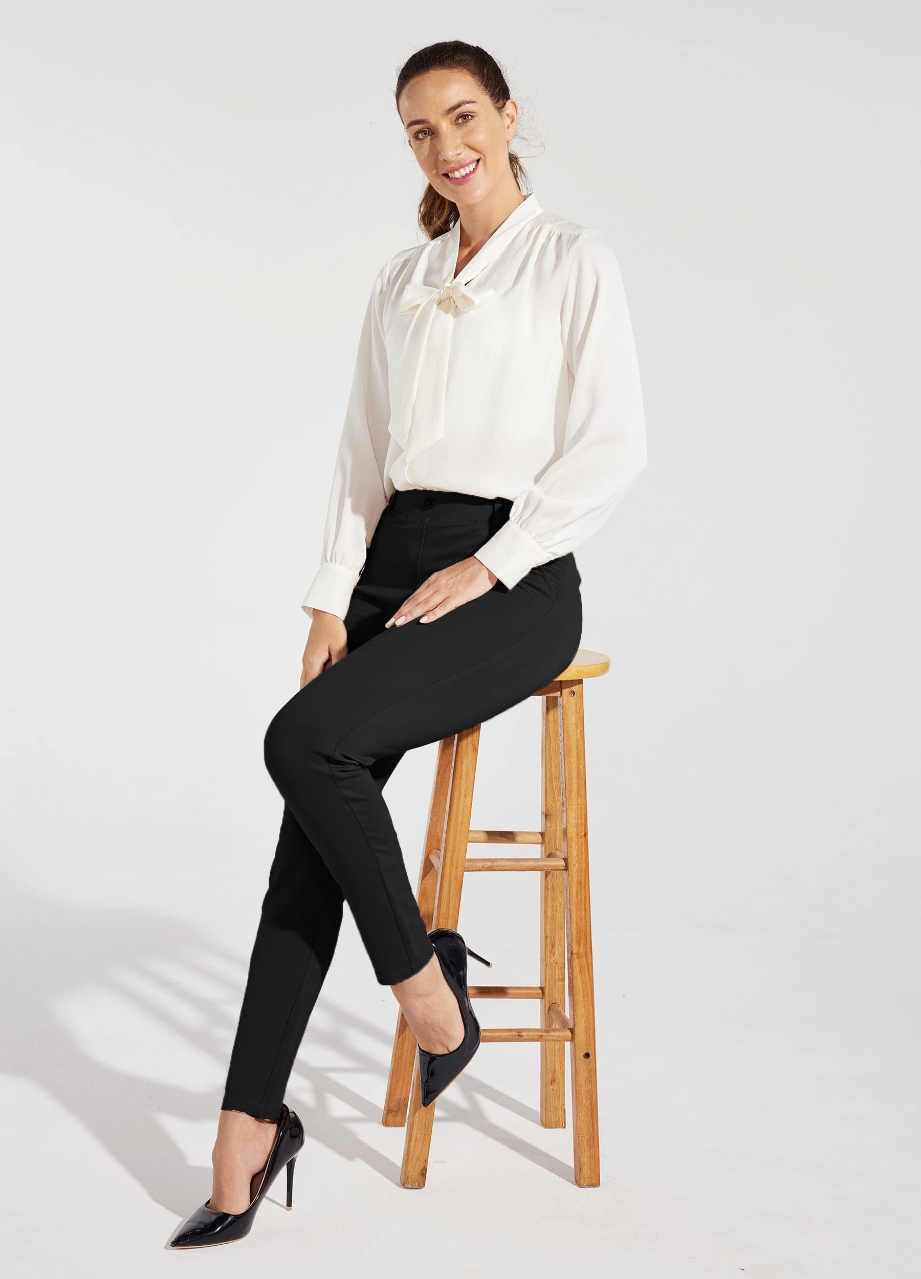Willit Pantalones de yoga para mujer, ajustados, pantalones de trabajo, ajustados, elásticos, pantalones casuales de oficina, bolsillos, 27, 28, 29, 30 pulgadas