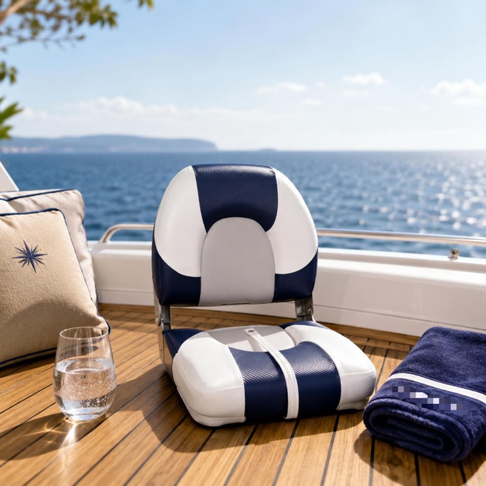 Sedile Barca Pieghevole Sedia Marina Low Back Seduta Imbarcazione Poltroncina Nautica con Design Compatto Schienale Imbottito Rivestimento in Pelle Pu, Nero