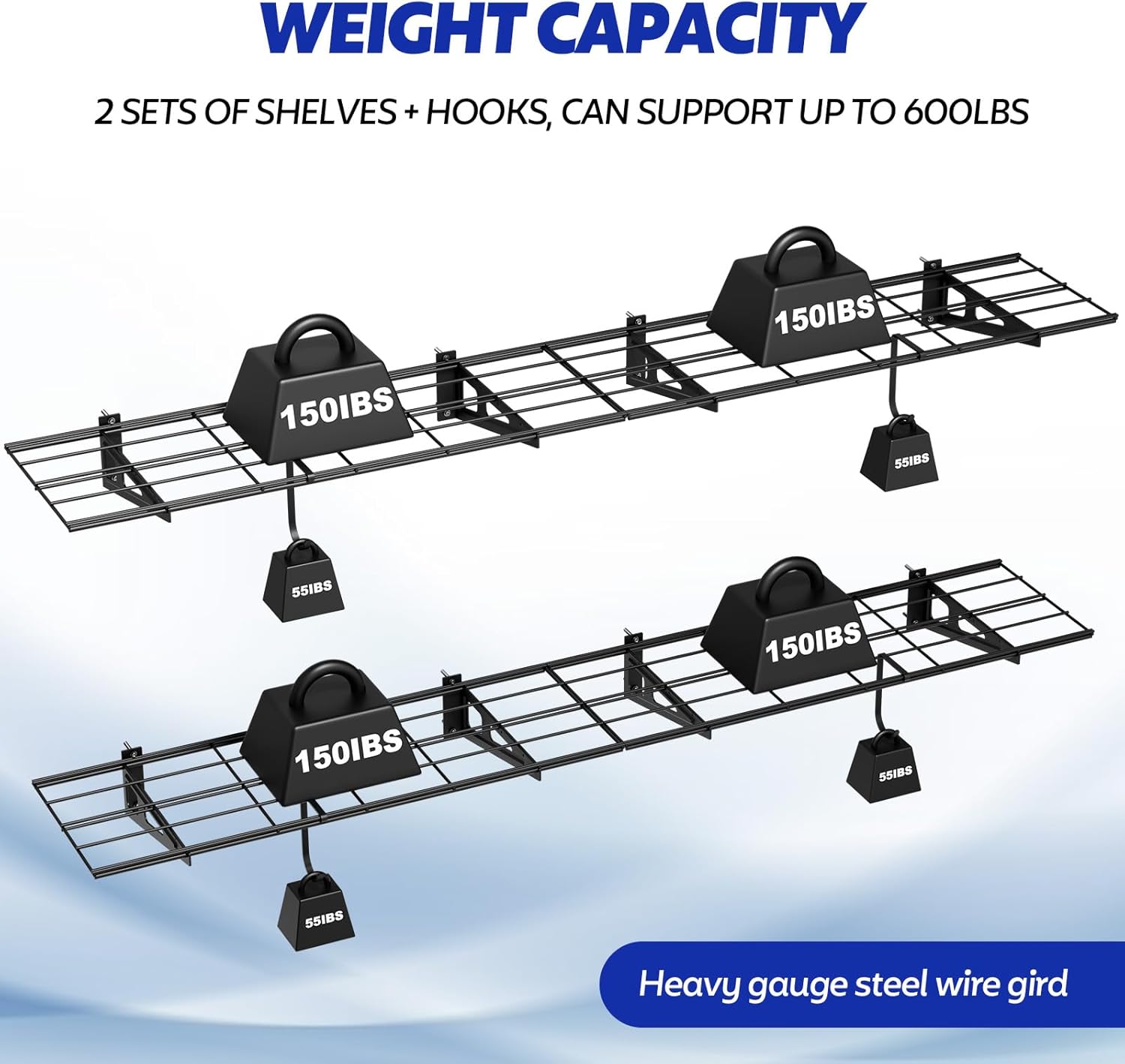 FAHKNS 2-Pack Heavy-Duty Carbon Steel Garage Wall Shelving, 1x6ft Wall Shelves, 600lbs Load Capacity, 72 inch Floating Shelf for Shop Shed Garage, Kitchen, Laundry Room
