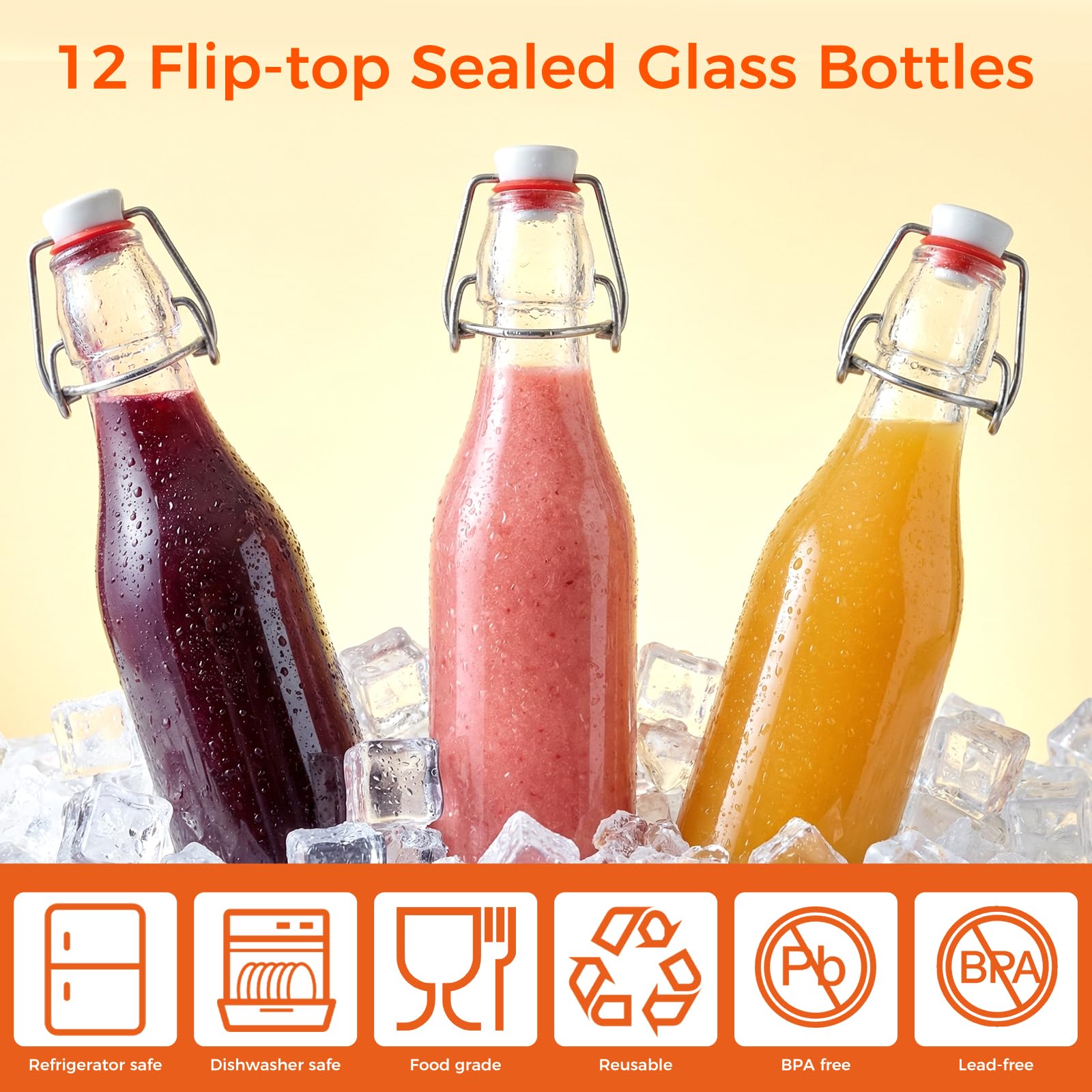 Juego de 6 Botellas de Cristal 500 ml con Tapón Hermético y Etiquetas para Bebidas