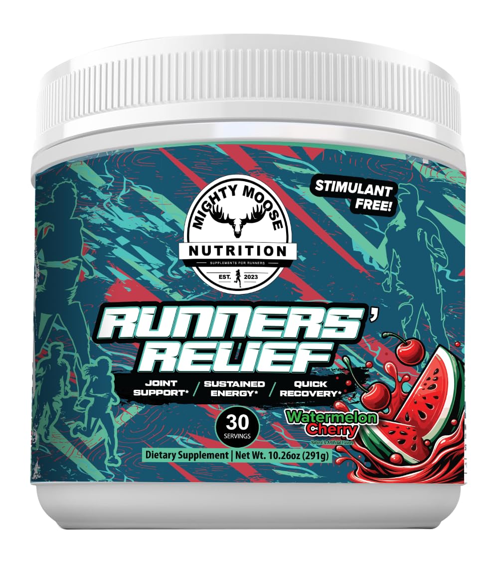 Runners' Relief - Joint Support & Muscle Recovery Supplement - Glucosamine Chondroitin - Fasting Electrolytes - Stimulant-Free Pre/Post Workout Energy - Watermelon Cherry with Tart Cherry Extract