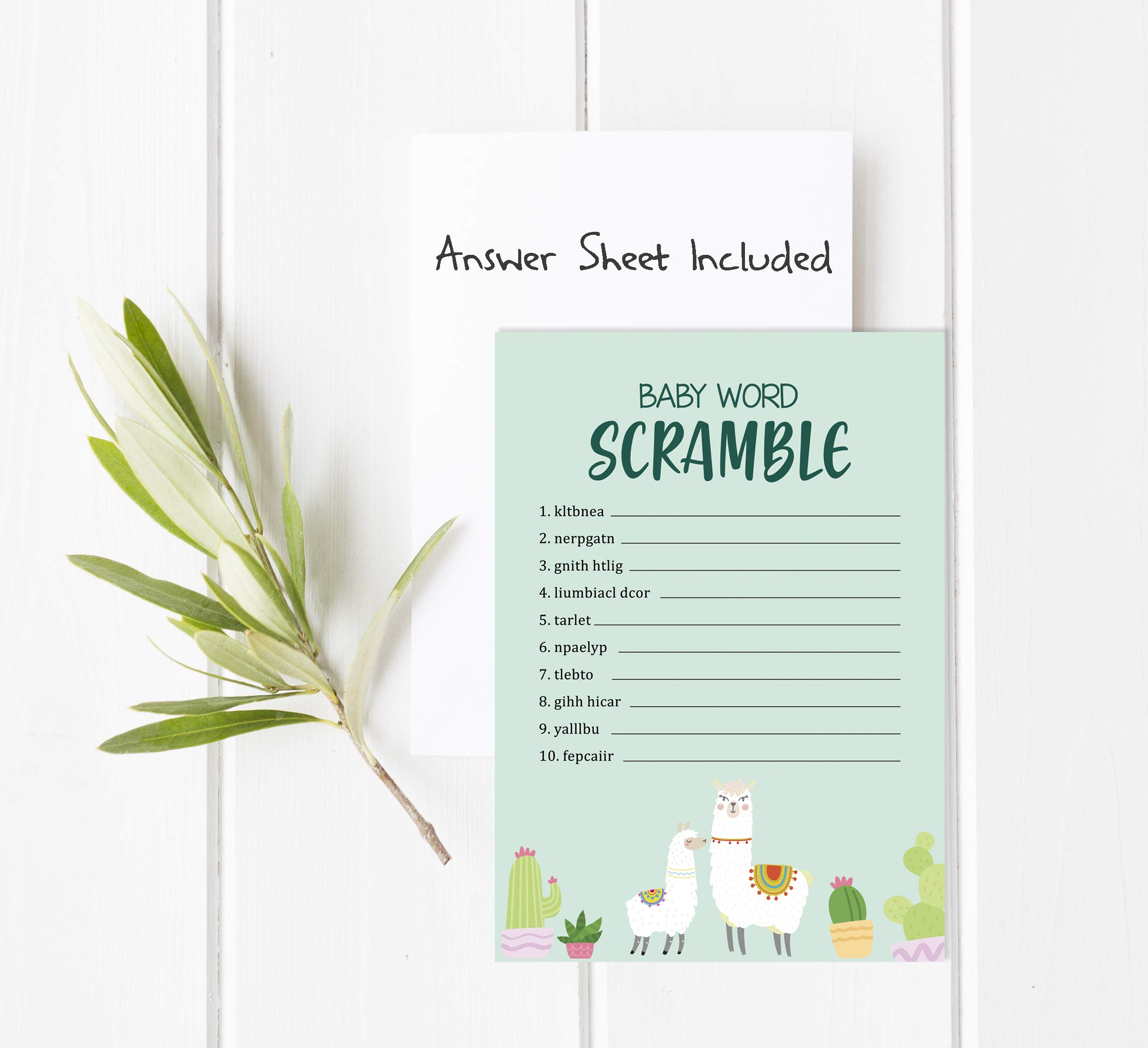 Inkdotpot 50 Pack Baby Word Scramble Baby Shower Game Cards Llama Gender Neutral Party Supplies Fun Baby Shower Game Favors - Image 3