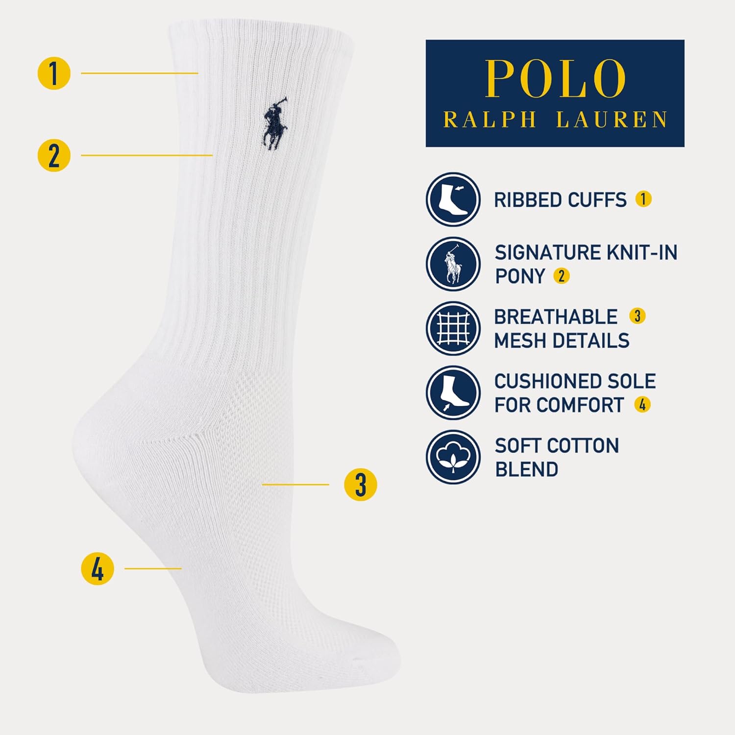 POLO RALPH LAUREN womens Cushioned Cotton Sport Crew Socks - 3 Pair Pack - Athletic Half Cushion Comfort - Image 4