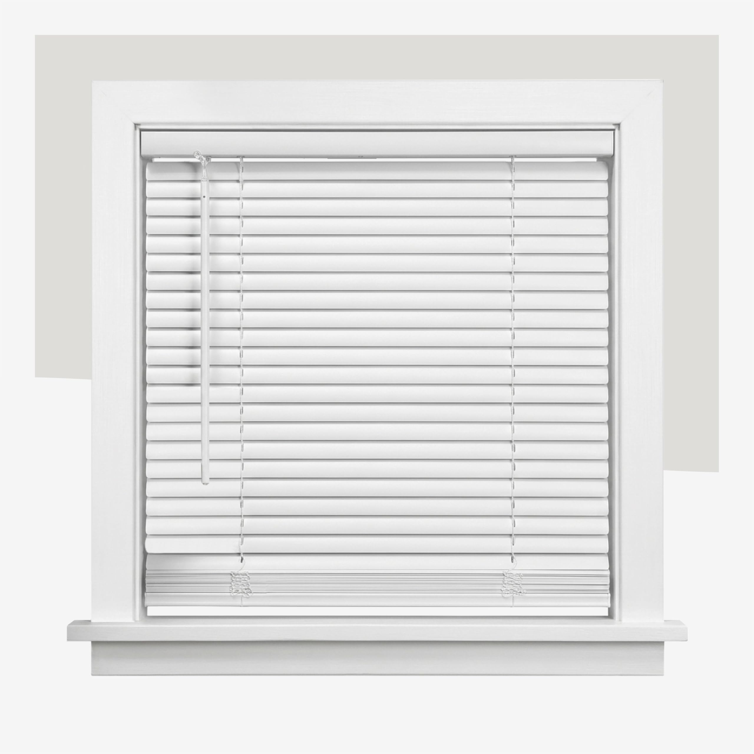 chicology cordless mini blinds for indoor windows, 68" w x 48" h, white vinyl 1" slats with tilt wand, light filtering to room darkening, moisture-resistant, child-safe, screw-mount installation