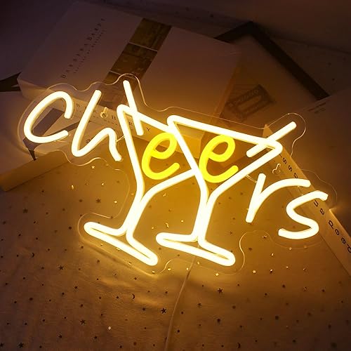 Miniatura 3 de WX&YH Letrero de neón con texto en inglés "Cheers", 10 letreros de neón regulables para decoración de pared, cócteles, luces de neón de vidrio para