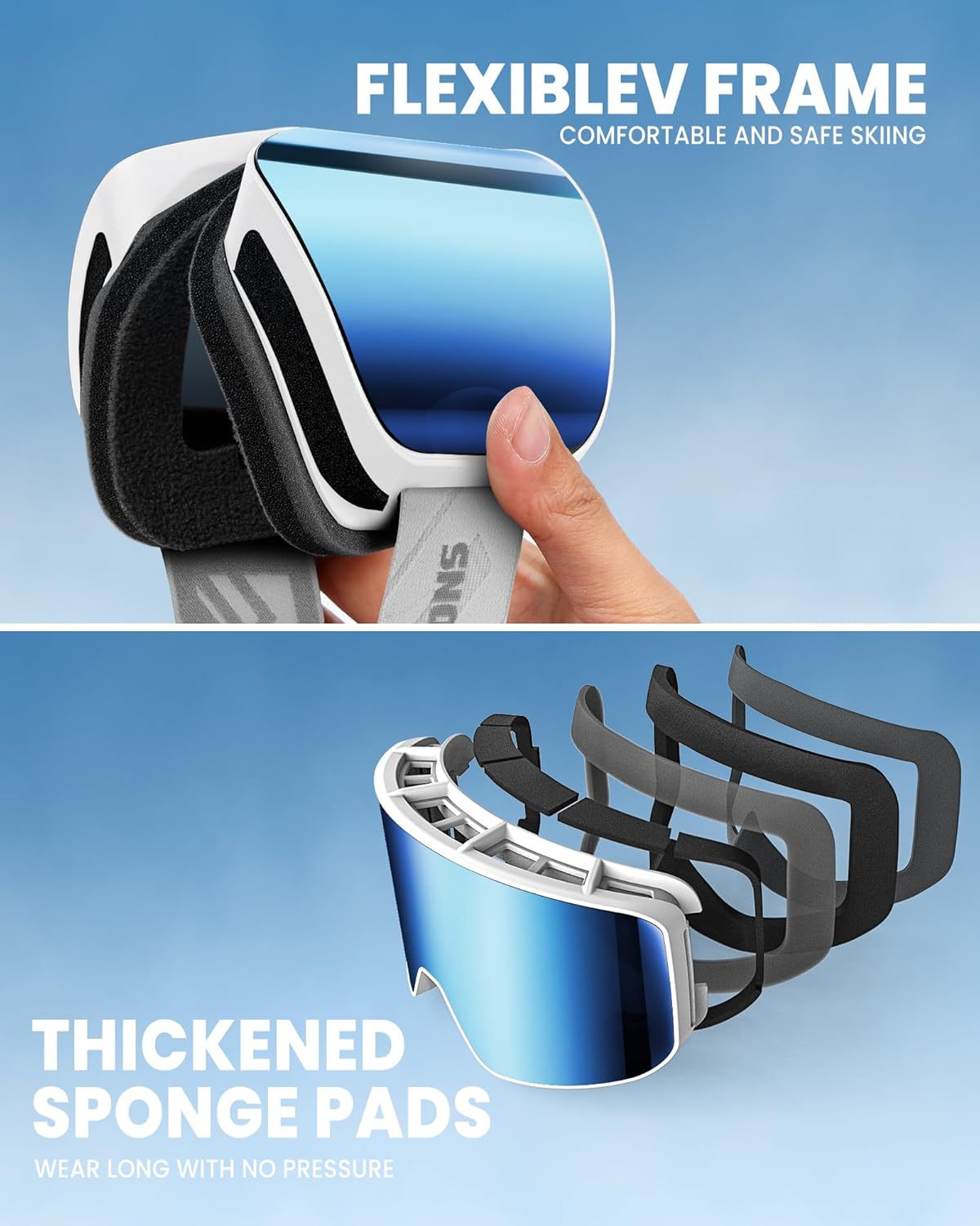 SNOWER Ski Goggles, OTG Anti Fog Snowboard Goggles, HD Snow Goggles UV400 Protection for Men Women Youth - Image 5