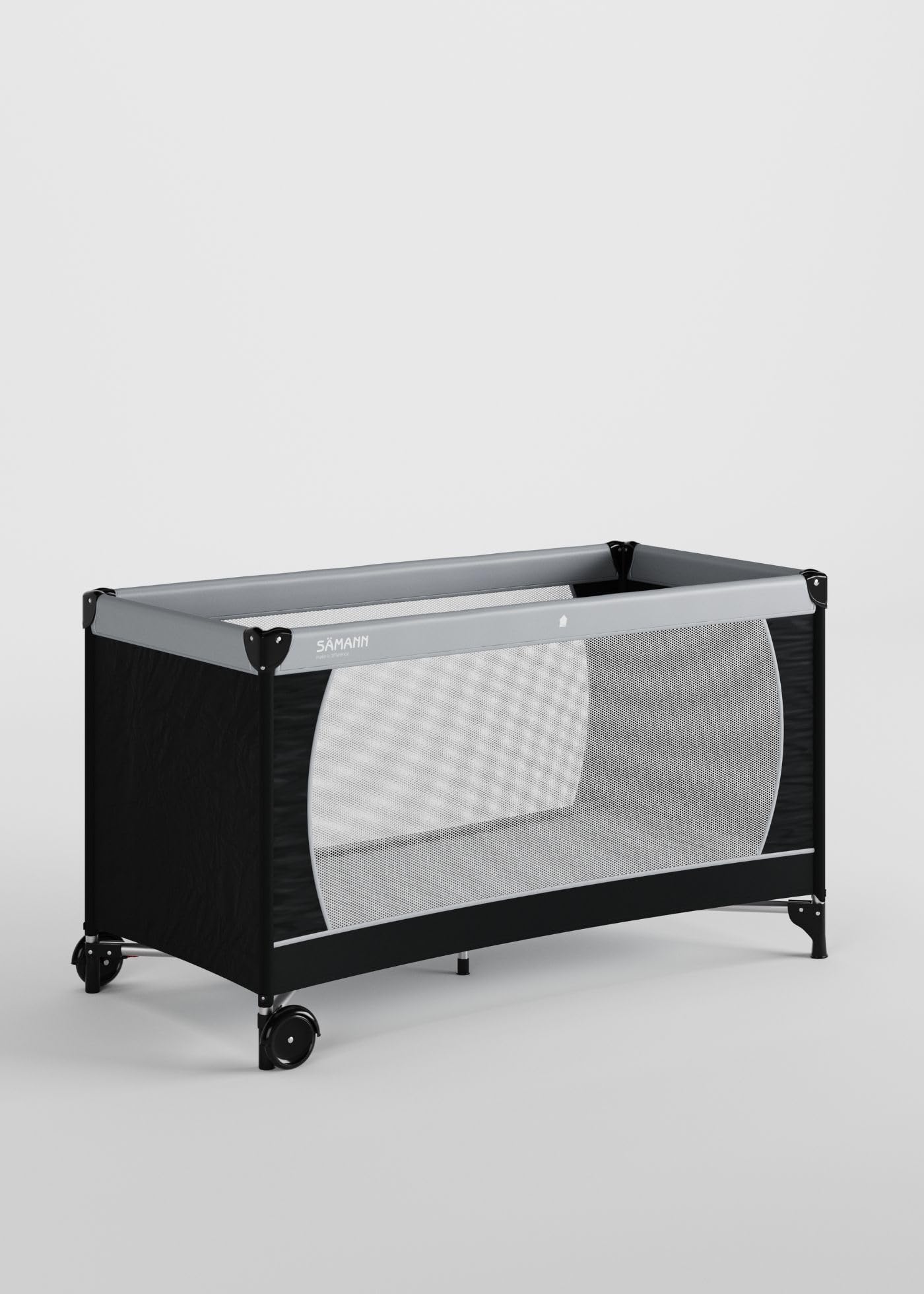 Reisebett 60x120 cm - fold & go - faltbares Babybett mit feststellbaren Rollen & Matratze Cloud Air | ab Geburt bis 15 kg | zusammenklappbar inkl. Tragetasche | leicht und kompakt | schwarz/grau