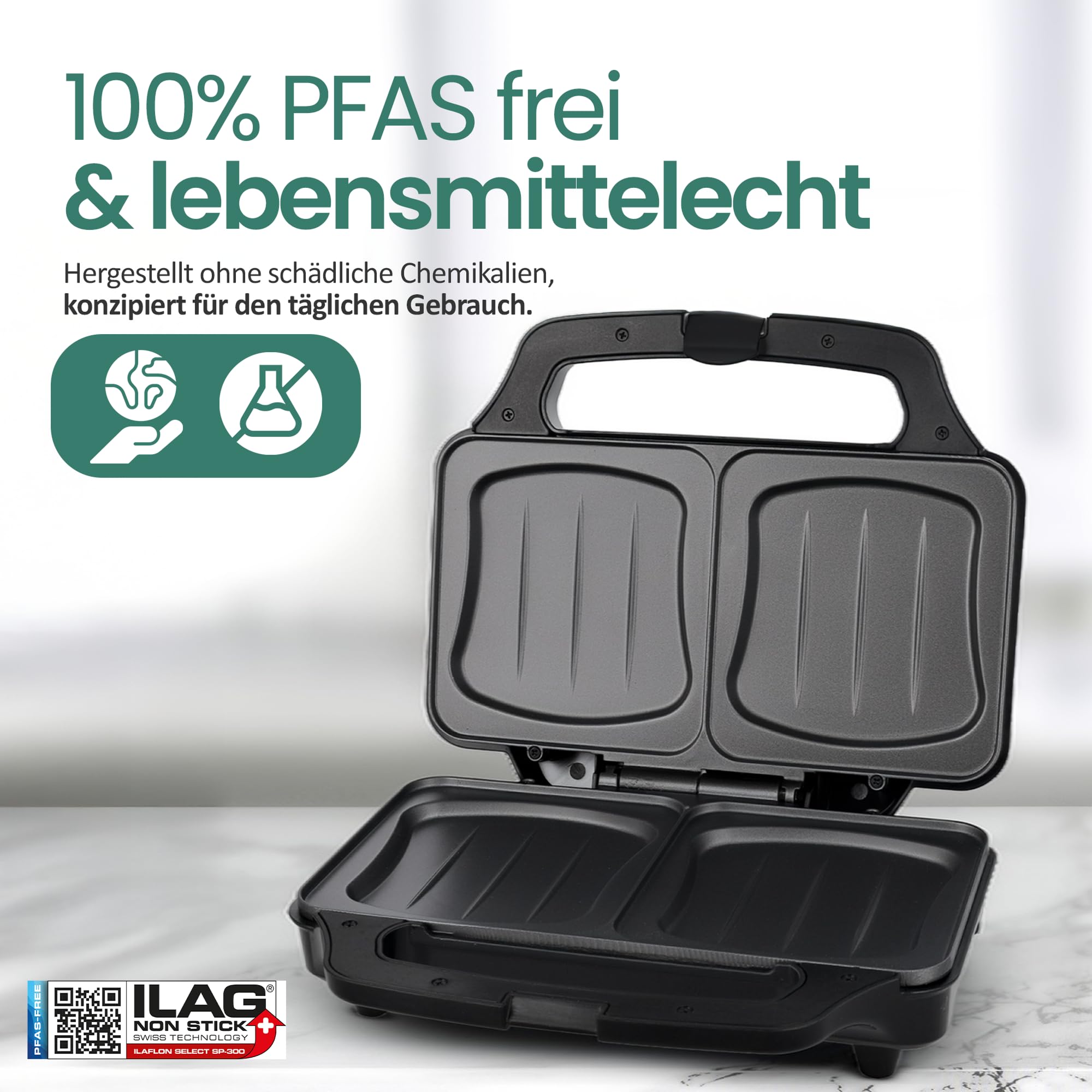 Emerio - Tostapane XXL adatto per toast di tutte le dimensioni, privo di BPA, forma a conchiglia, facile da pulire, il formaggio non cola, per la casa e il giardino, testato 03/2019, 900 Watt