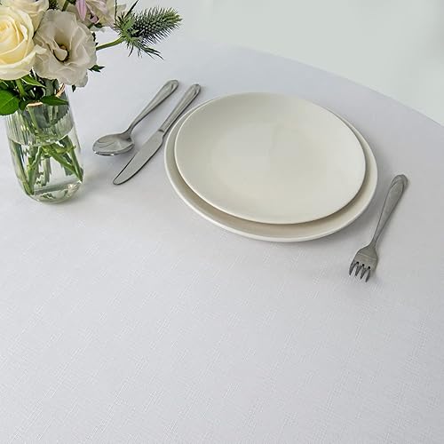 Miniatura 5 de maxmill Mantel redondo con textura de lino a prueba de derrames, sin arrugas, suave mantel de jacquard para mesa circular, para comedor, bufé,