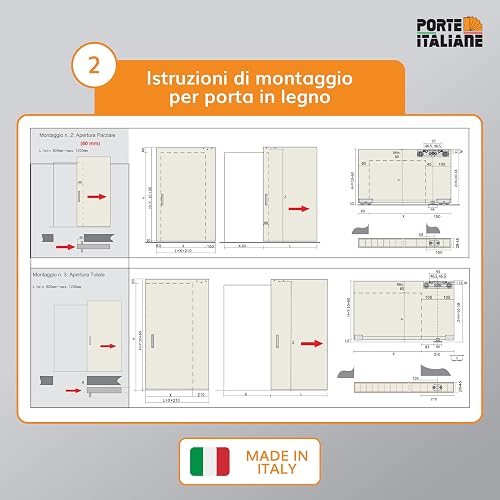 PORTE ITALIANE SLIDING DOOR TRACK, Invisible Magical 1200 for External Sliding Door Wood Wall, Kit includes Track, Wheels, Bottom Guide, Up to 1200mm, Modern Style - 6