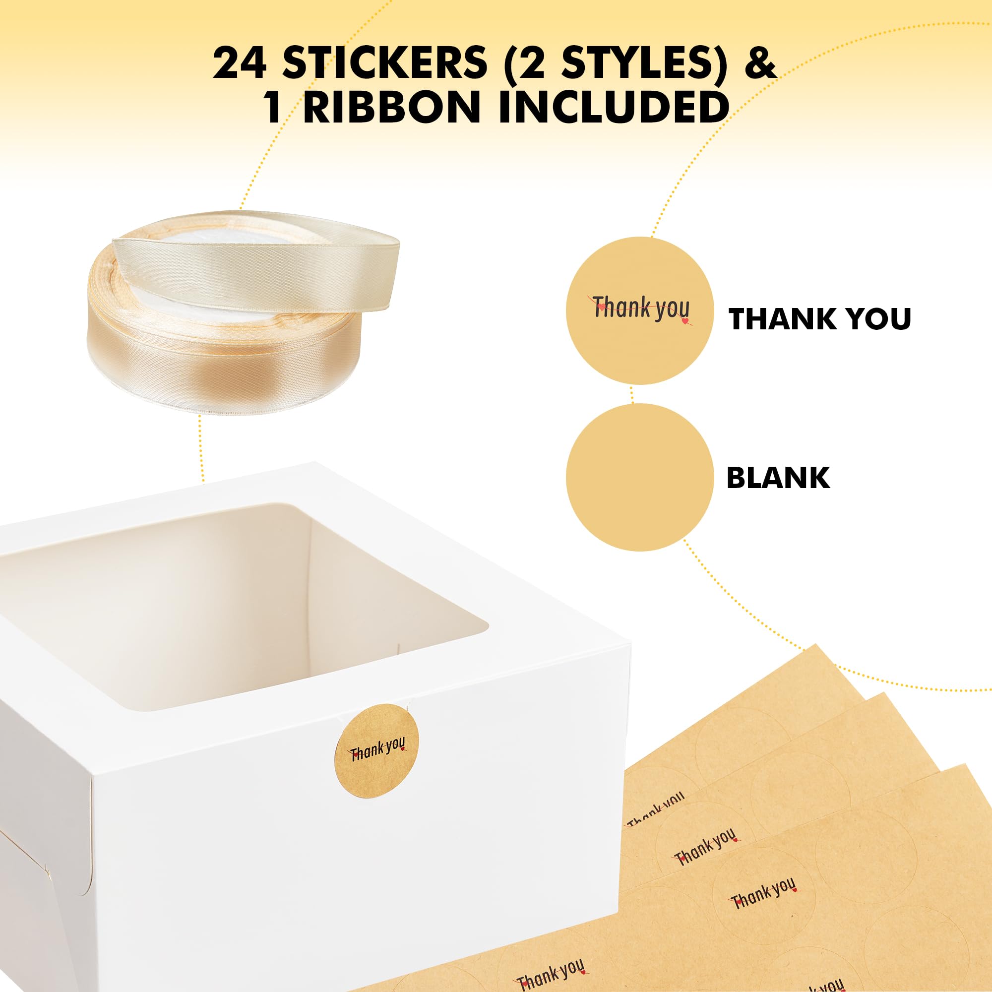 RACETOP 24 cajas para tartas con ventana, cajas de panadería blancas de 10 x 10 x 5 pulgadas, cajas de postre de galletas, caja de pastelería, caja cuadrada de cartón para pasteles, fiesta de