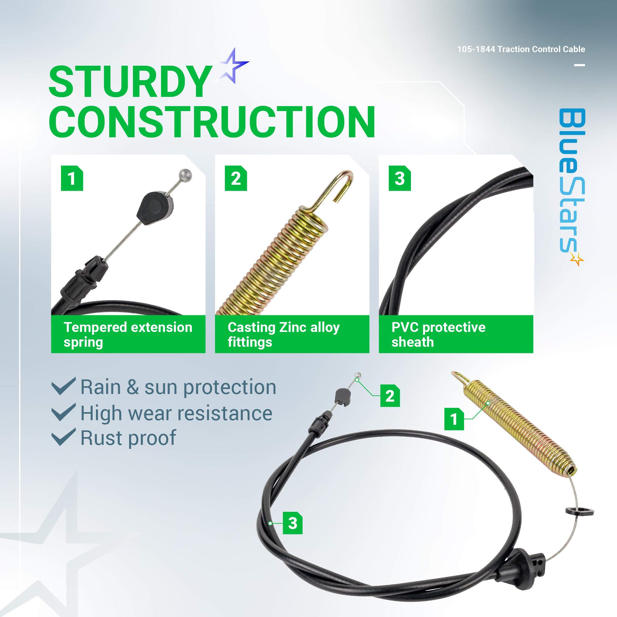 BlueStars 175067 Cable de embrague de cubierta para cortacésped – Compatible con Craftsman AYP Poulan Weed Eater Ryobi 169676 532169676 532175067 21547184 cortacésped de 42 pulgadas LT1000 LT2000