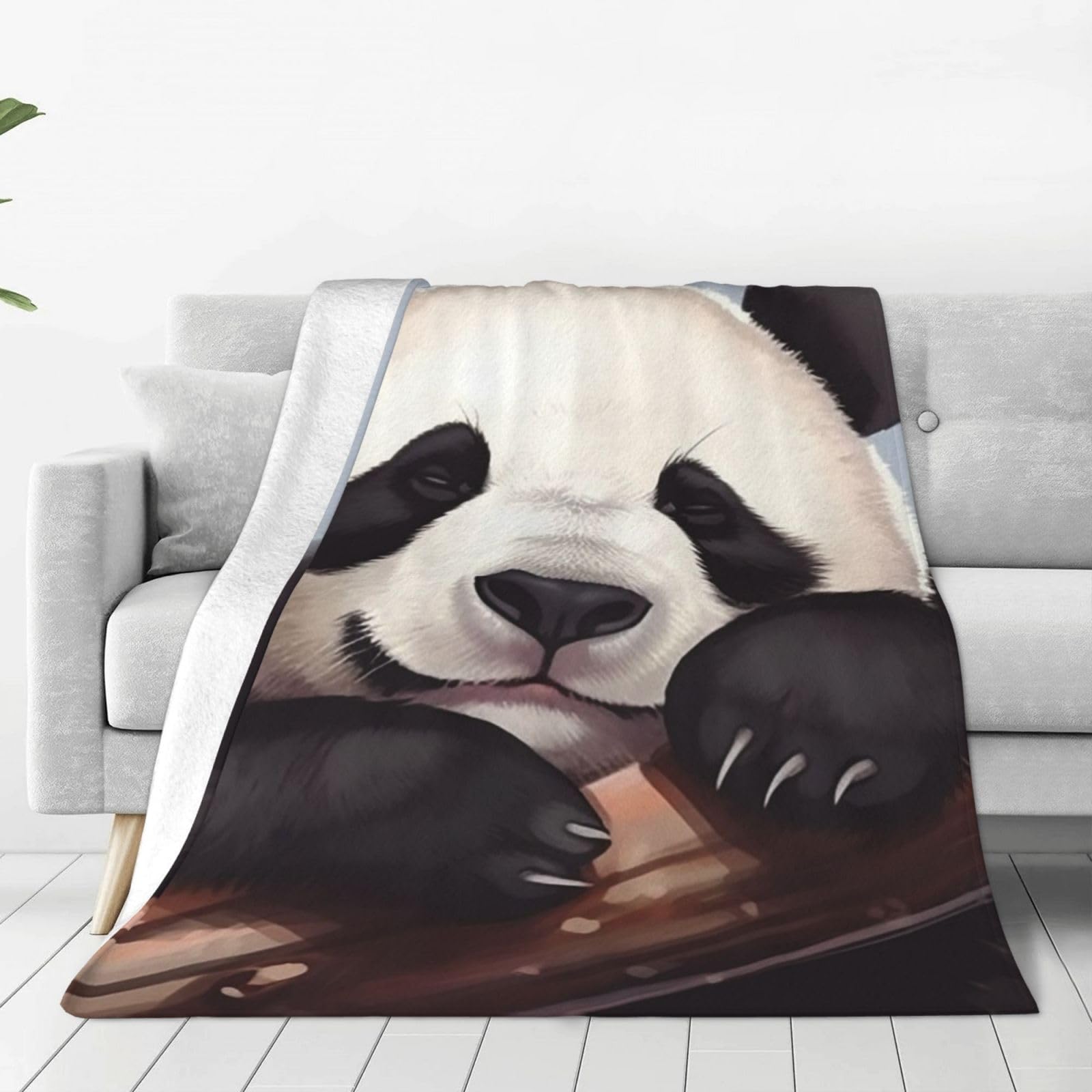 Cute Sleeping Panda Throw Blanket for Couch, Plush Fuzzy Soft Flannel Blankets and Throws for Sofa, 60"x50" Bed Blankets for Travel Camping Chair, All Season Warm Fleece Blanket