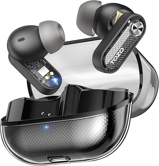 TOZO E2 Draadloze Oordopjes met Annulering Gespreksgeluid, App Aanpasbare 32 EQ's, 10mm Drivers met Krachtige Bas, 30H speeltijd, 2 microfoons voor Heldere Gesprekken, Bluetooth 5.3 in-Ear Headset