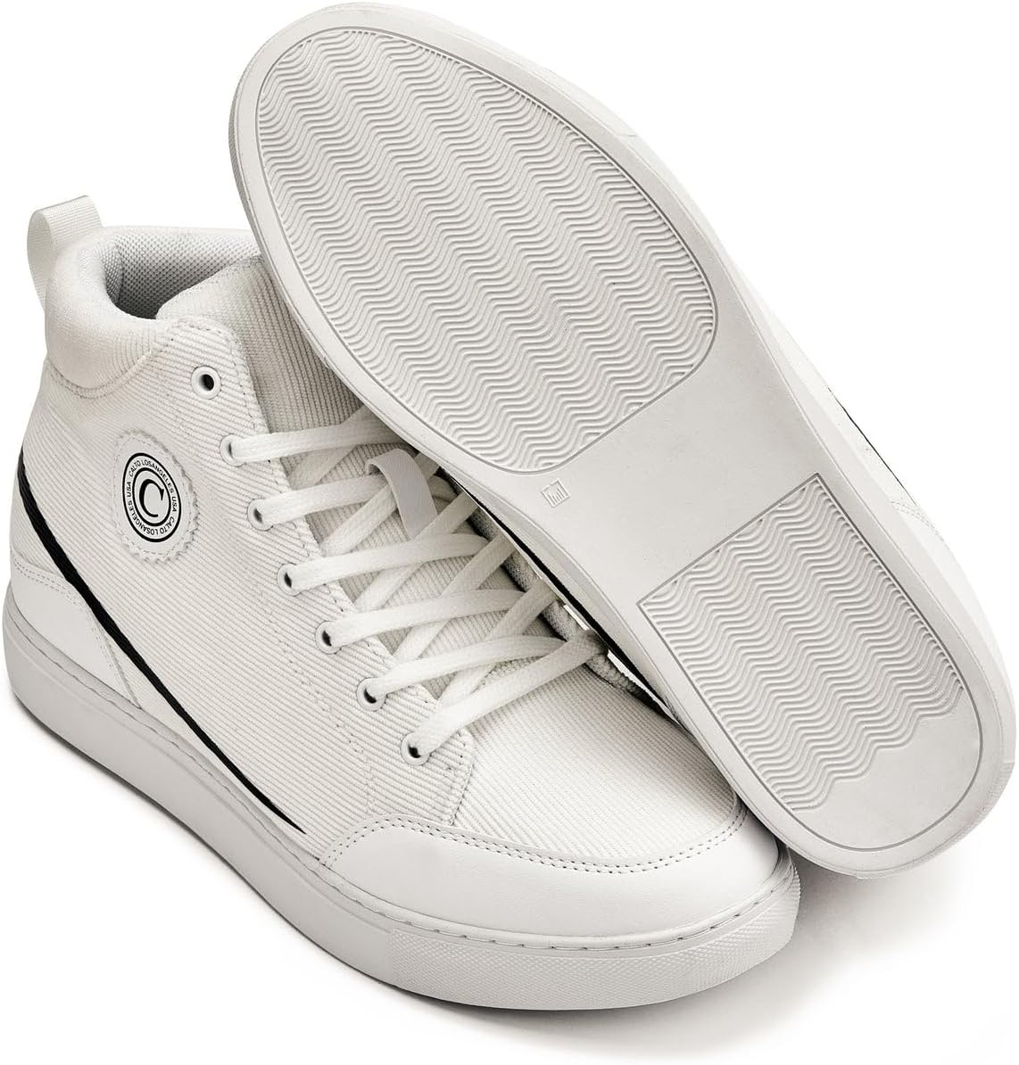 CALTO Men's Invisible Height Increasing Elevator Shoes - Off-White/White Sole Lace-up Corduroy Ankle Top Sneak-Boot - 2.6 Inches Taller - S4131 - Size 10 D(M) US - Image 5