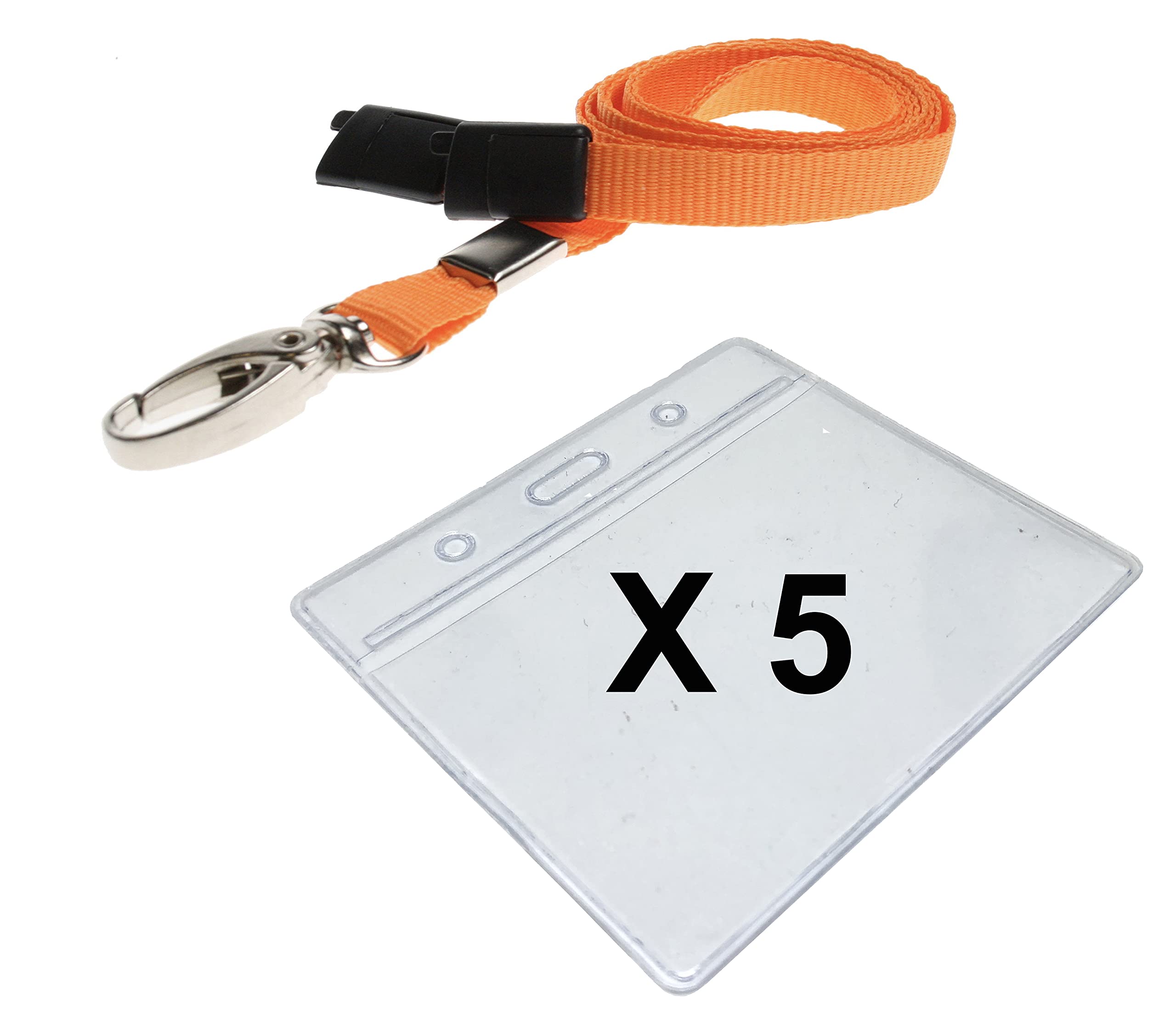 Strong Orange Safety ID Neck Lanyard Metal Lobster Clip & Medium Clear Vinyl ID Card Holder Pocket Pack of 5 Lanyard with Card Holder PCL Media ltd