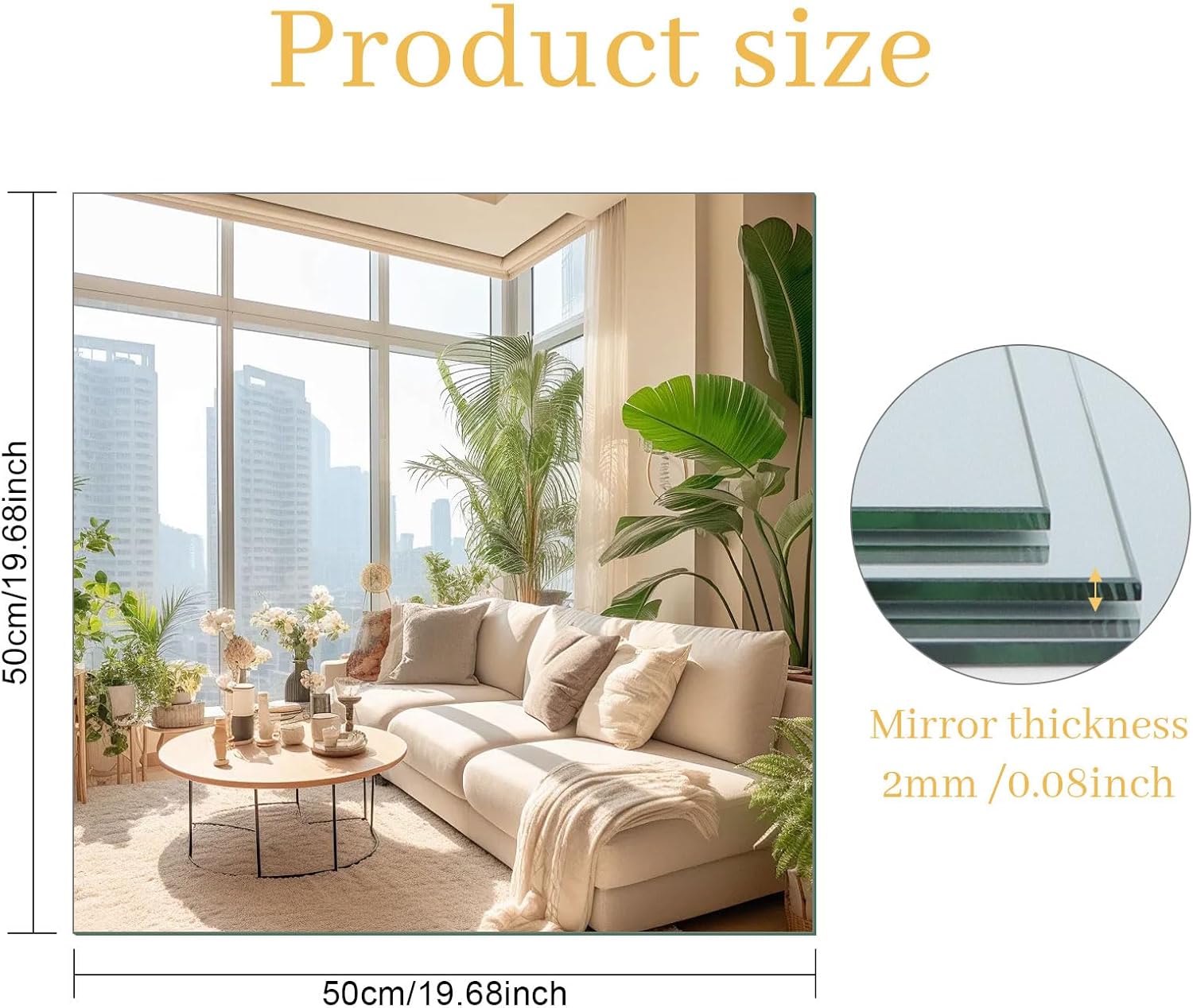 Full Length Frameless Glass wall Mirror, Suitable for bedrooms, Living Rooms, Gyms, etc., 19.68 x 19.68 inch Glass Mirror Blocks (3 Pieces), high-Definition wall Mirror,Stick on Mirror.