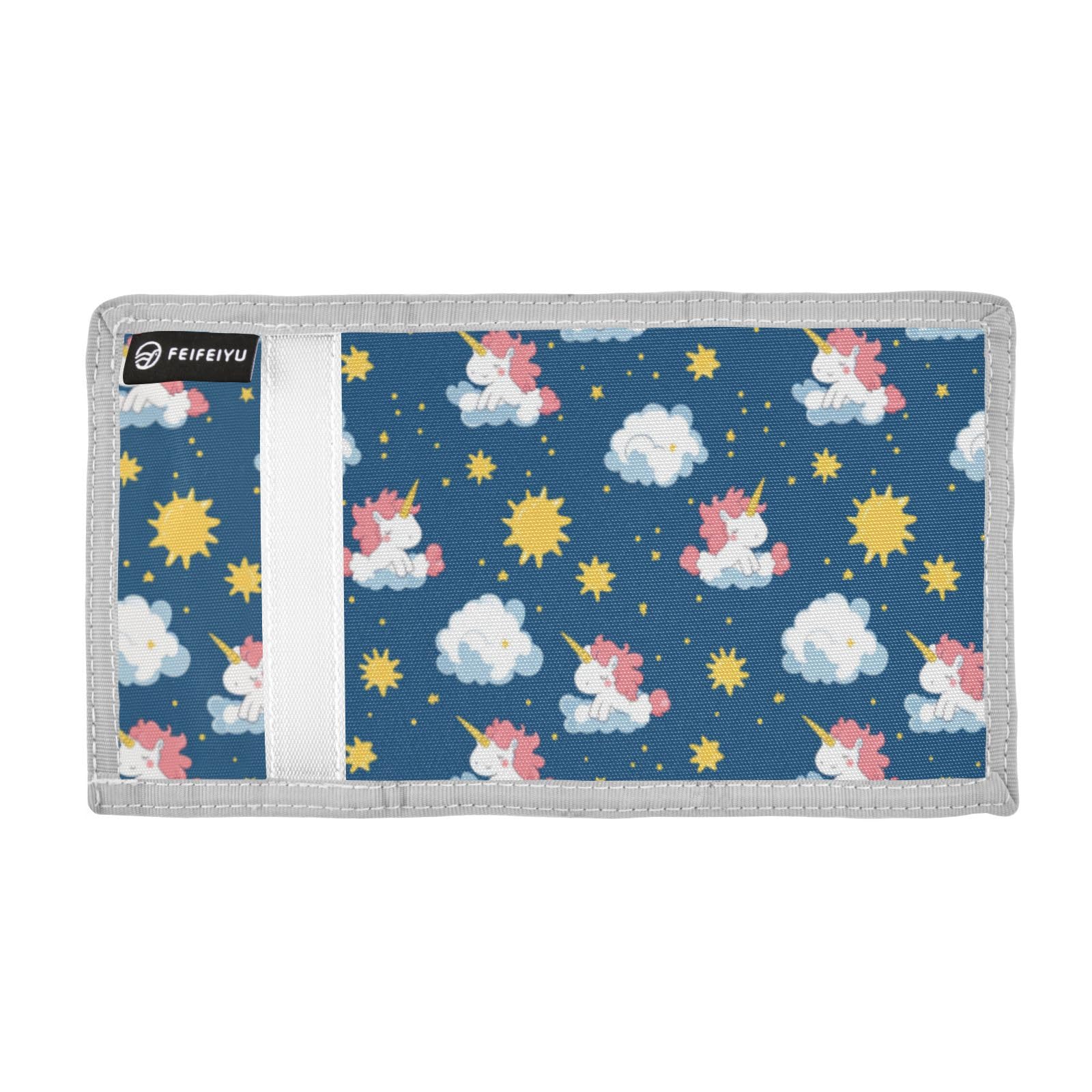 Wusikd Cute Cartoon Kids Wallet for Boys Girls Unicorns Stars Blue Toddler Trifold Wallet Novelty Wallet for Teens Women Men