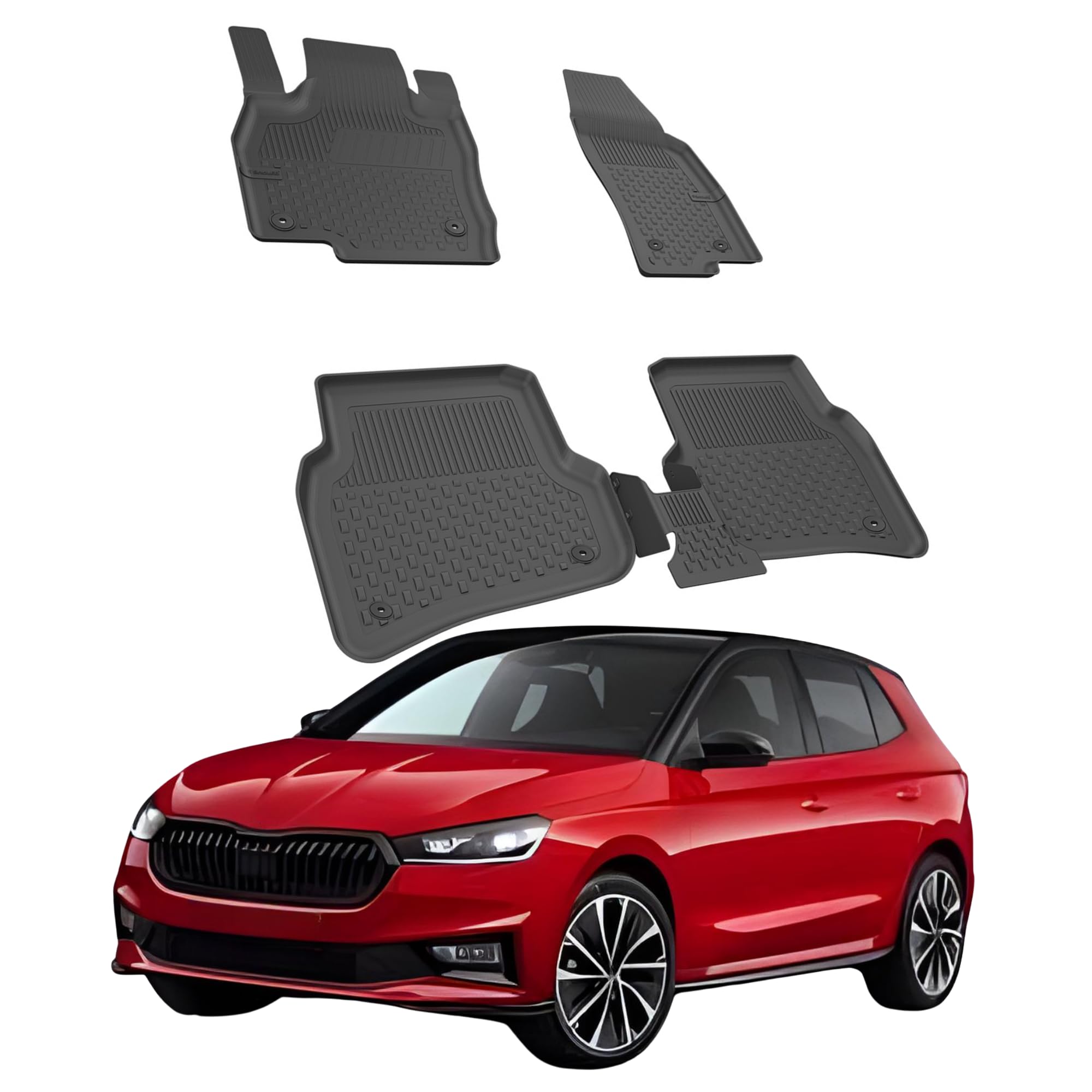 Alfombrillas de Coche compatibles con Skoda Fabia 2021-2026 | 4.5D Premium TPE Goma Antideslizante Alfombrillas de Goma Impermeable Coche Coche Negro