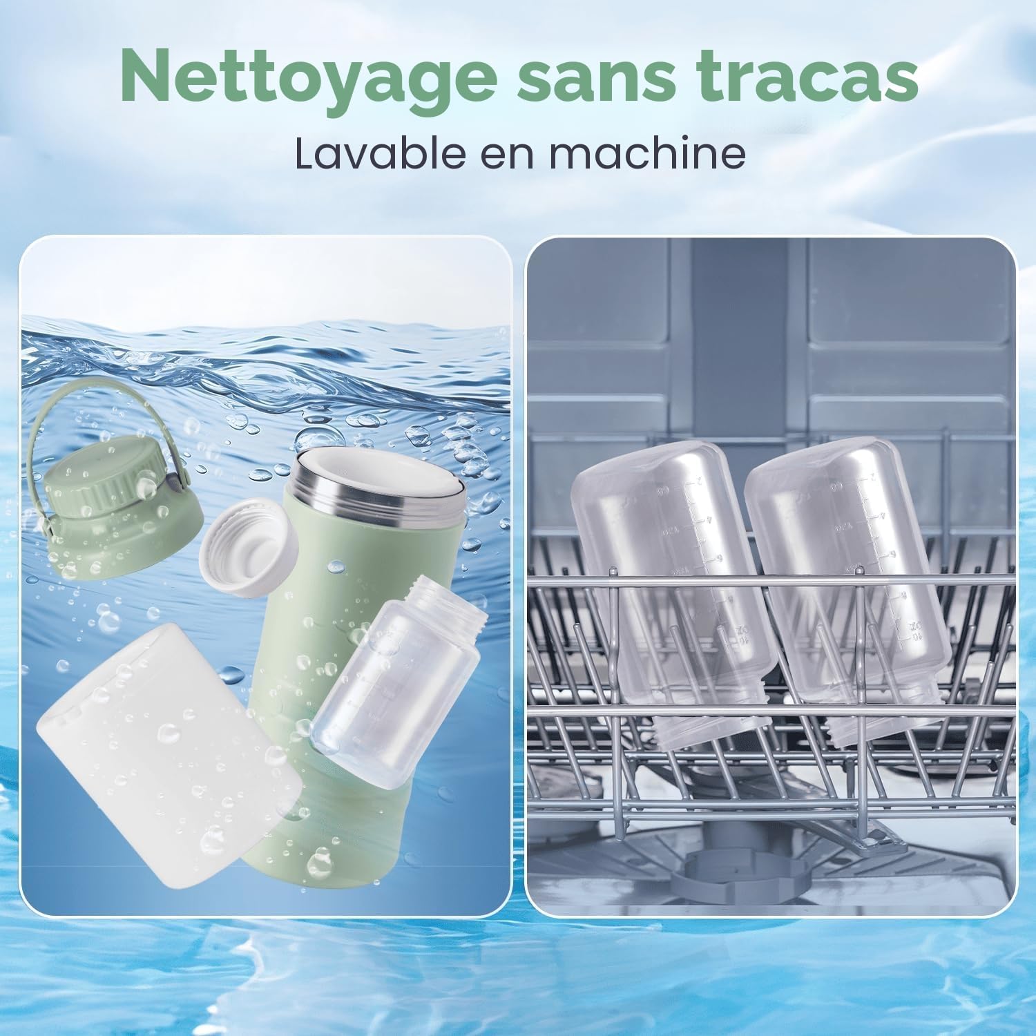 Glaciere Lait Maternel, Grande Capacité de 620ml Portable Glacière Lait Maternel, Adapté à L'extérieur et aux Voyages, Réfrigération à 360°, Fraîcheur 24Heures, Comprend Deux Biberons