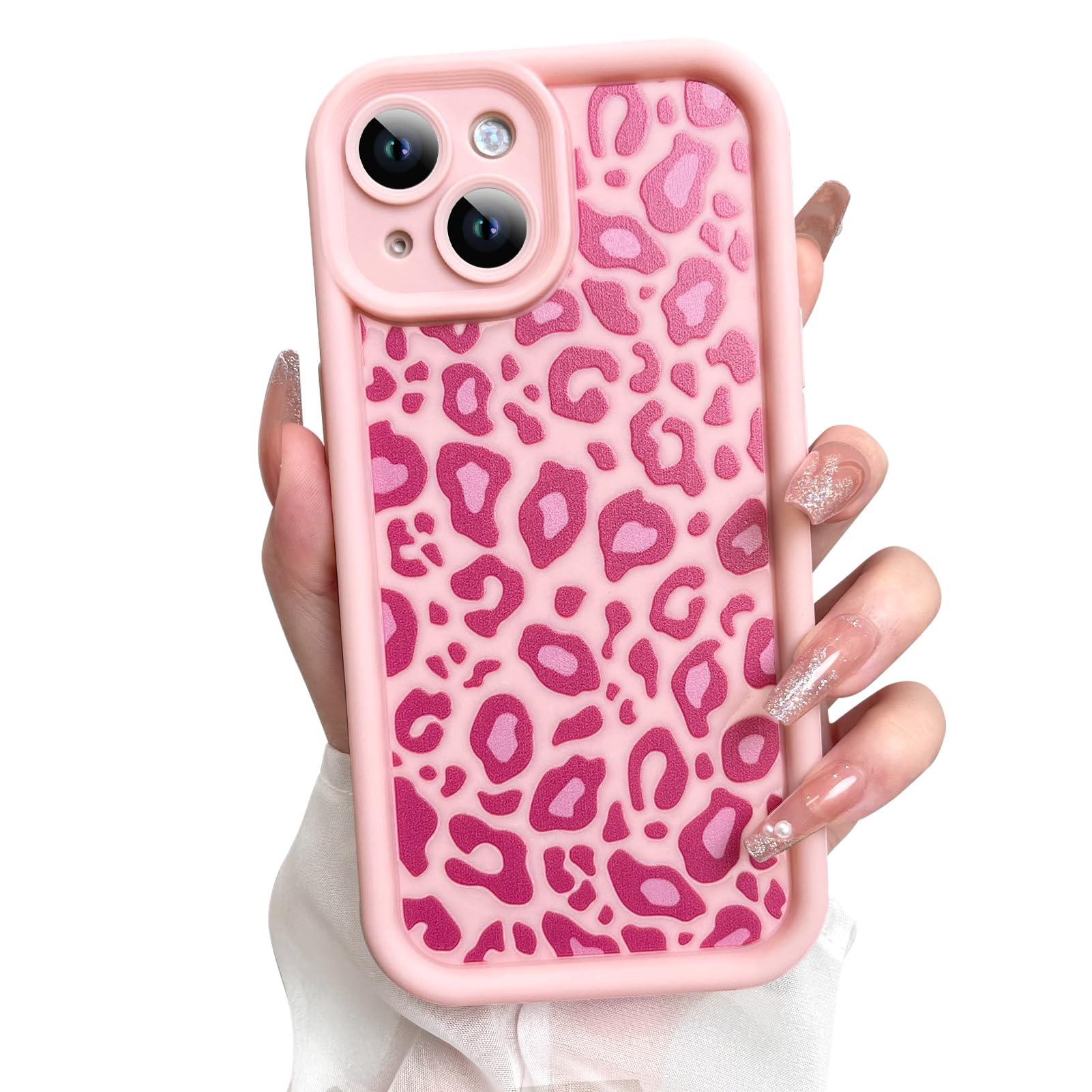 KANGHAR Case for iPhone 15 Plus Leopard Printed Pattern Cute Cheetah Phone Case Soft TPU Shockproof Protective Cover for iPhone 15 Plus 6.7 Inch Pink