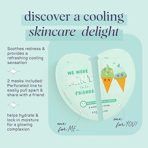 Miniatura 3 de SpaLife We Were Mint to be Friends - Juego de 2 máscaras faciales de menta dúo - Hidratante, calmante e hidratante con aroma natural a menta,