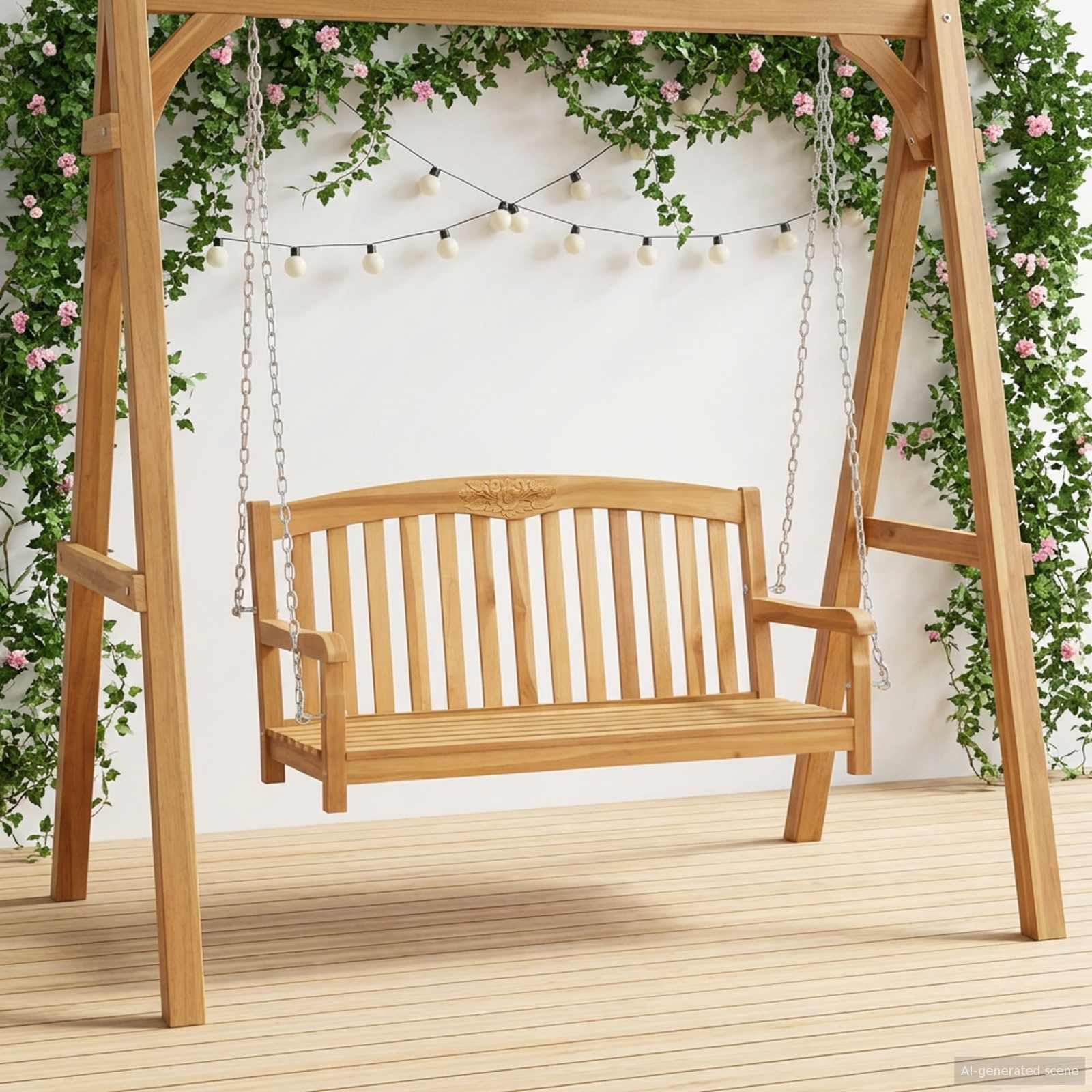 Generico Panchina a Dondolo 114 x 61 x 61,5 cm Legno di Teak Solido,Mobili da Giardino,Mobili e sedie da Giardino,Panchine da giardino-42030018