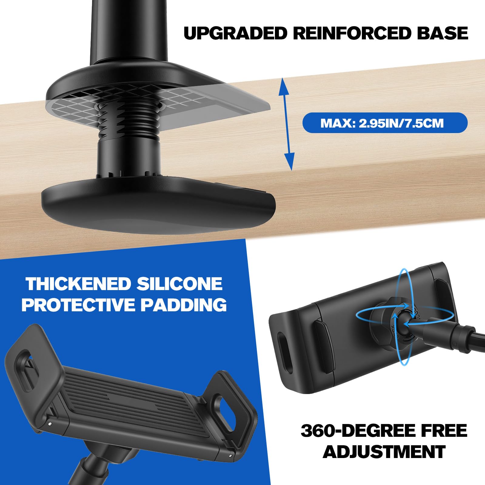 Support col de cygne pour Kindle avec télécommande RF, socle à 360° dans le lit et le canapé, avec Page Turner, accessoires pour liseuse Kindle de 4,7 à 10,35"