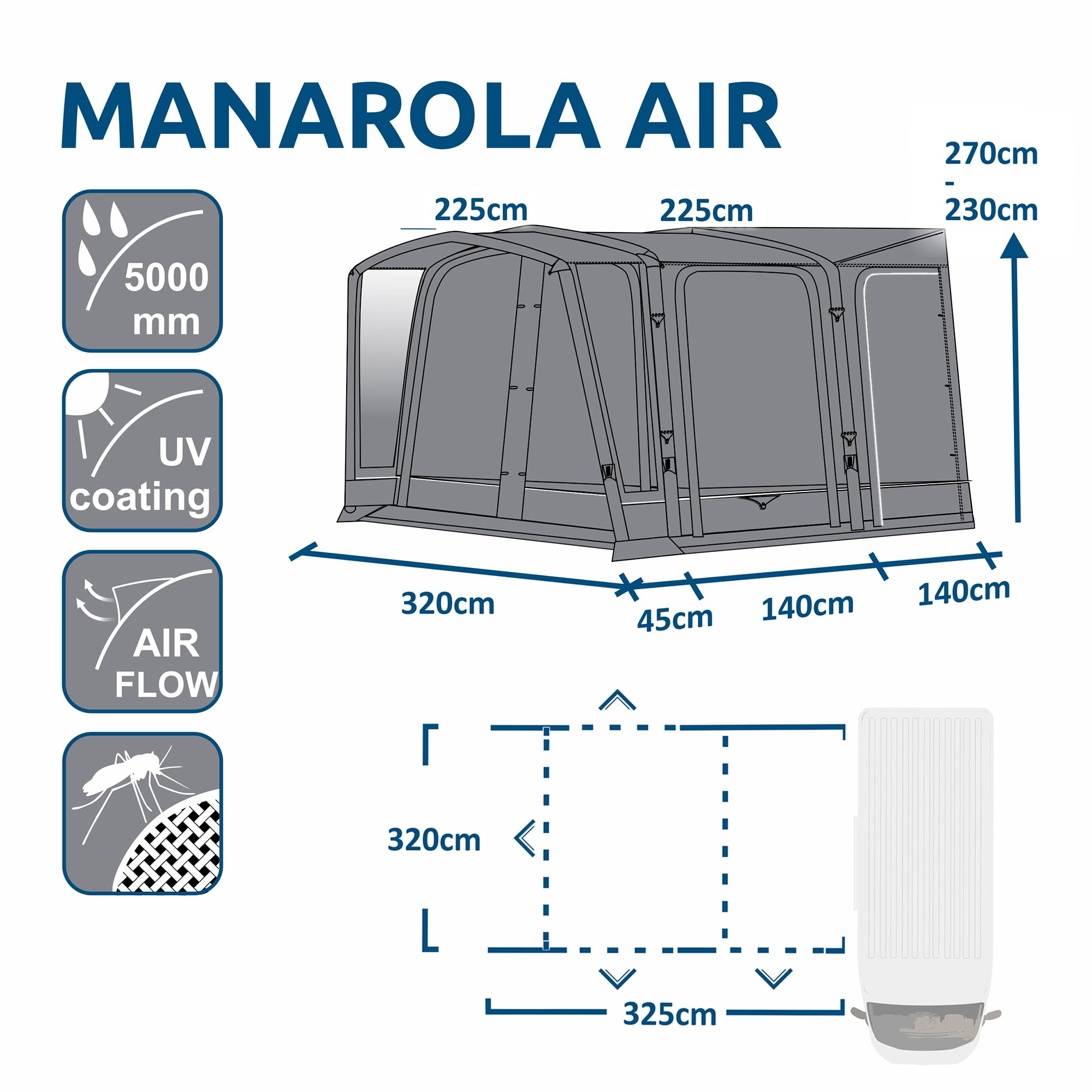 your GEAR Manarola Air Camper - aufblasbares Vorzelt 320 x 325 cm für Wohnmobil, Campingbus, Kastenwagen