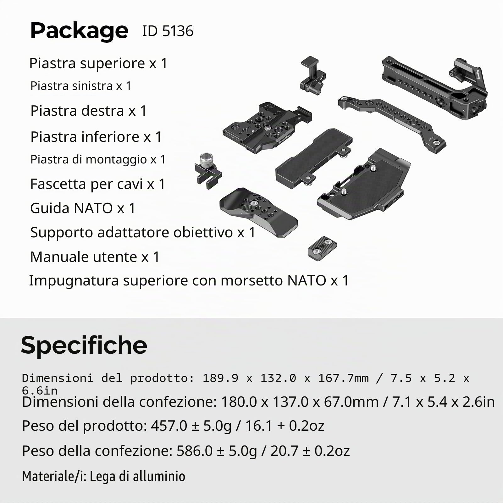 SMALLRIG Cage Kit per Canon C80, design modulare con piastra superiore, laterale e inferiore, guida Nato, supporto adattatore per obiettivo HDMI, gabbia video per fotocamera con accessori 5136