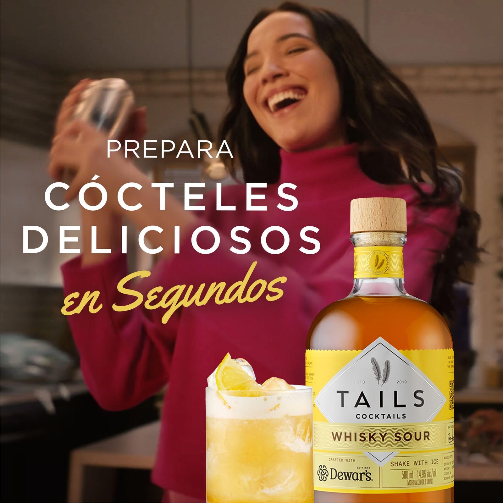TAILS Cocktails Cóctel Whisky Sour, Cóctel con Whisky Listo para tomar, 14,9% ABV, 50cl / 500ml