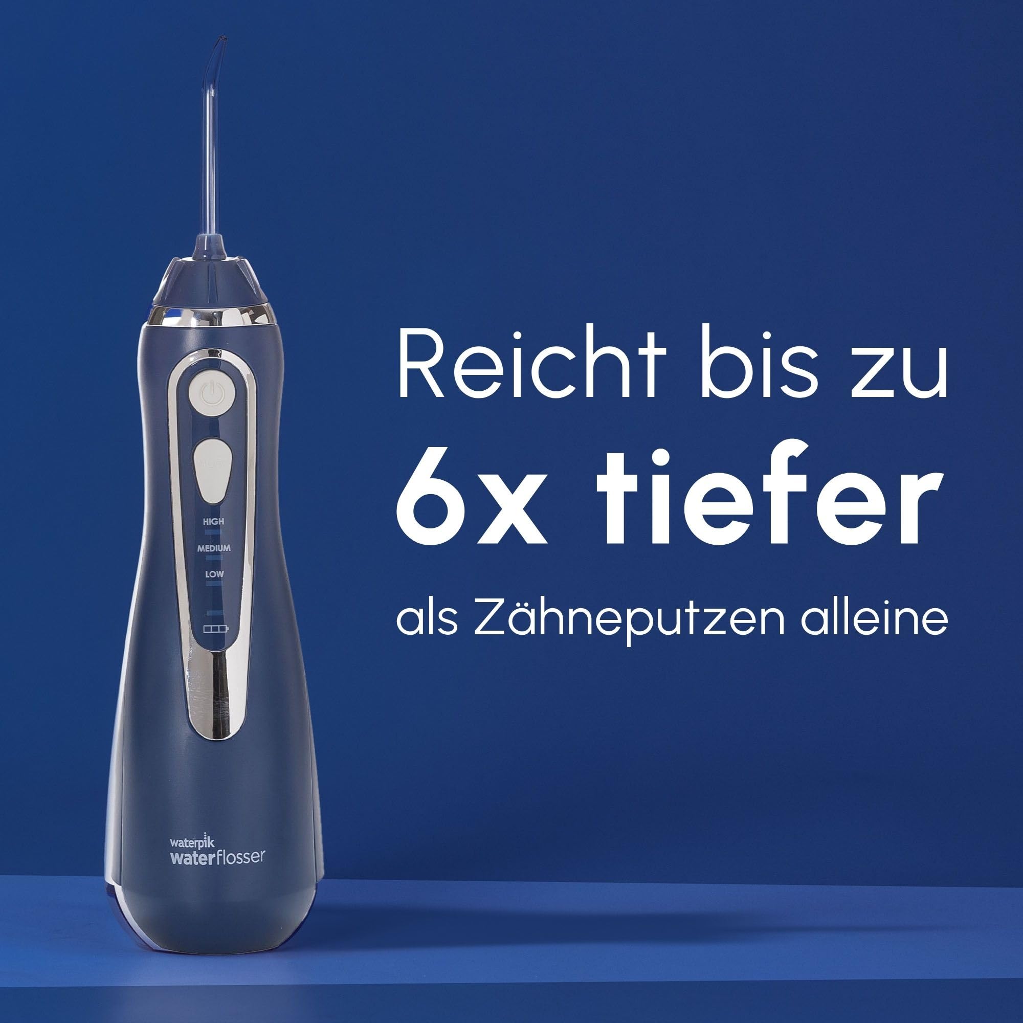 Waterpik Advanced Waterflosser kabellos, Testsieger 2024, Precision Pulse Technology, bis zu 99,9 Prozent Plaque Entfernung, 4x Aufsätze, 3 Modi, Zahnzwischenraumreiniger, Induktionsladesystem, Blau
