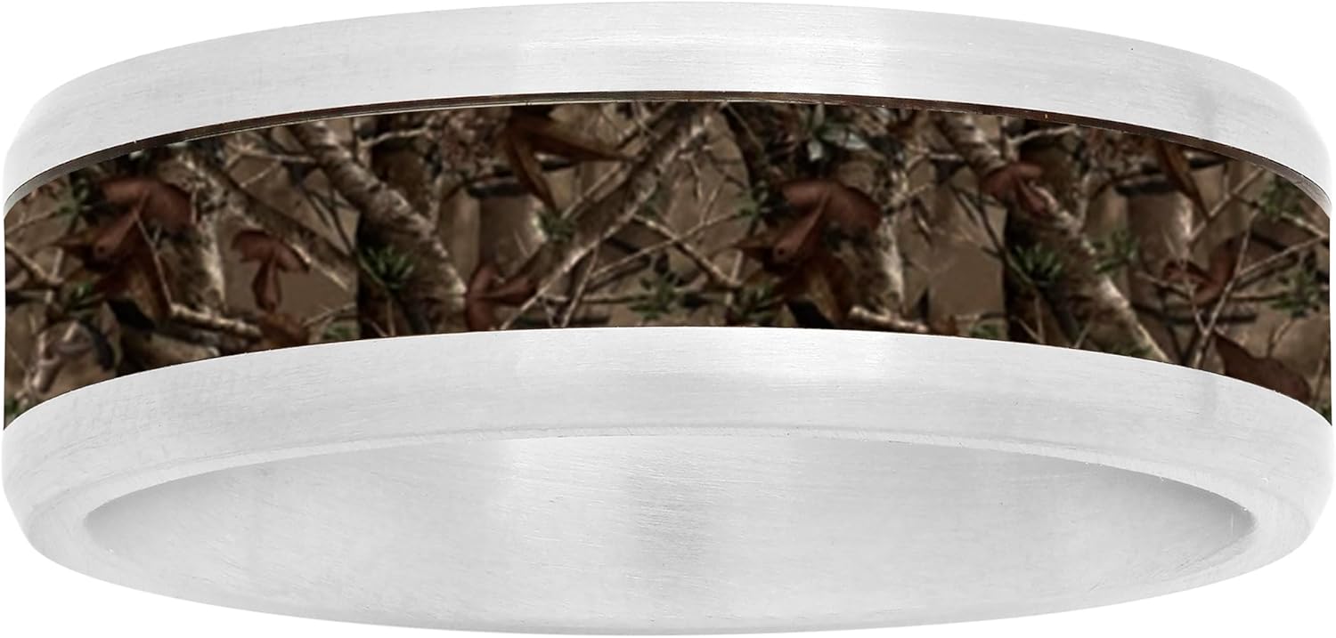 Men’s Stainless Steel 8mm Camouflage Inlay Wedding Band Ring