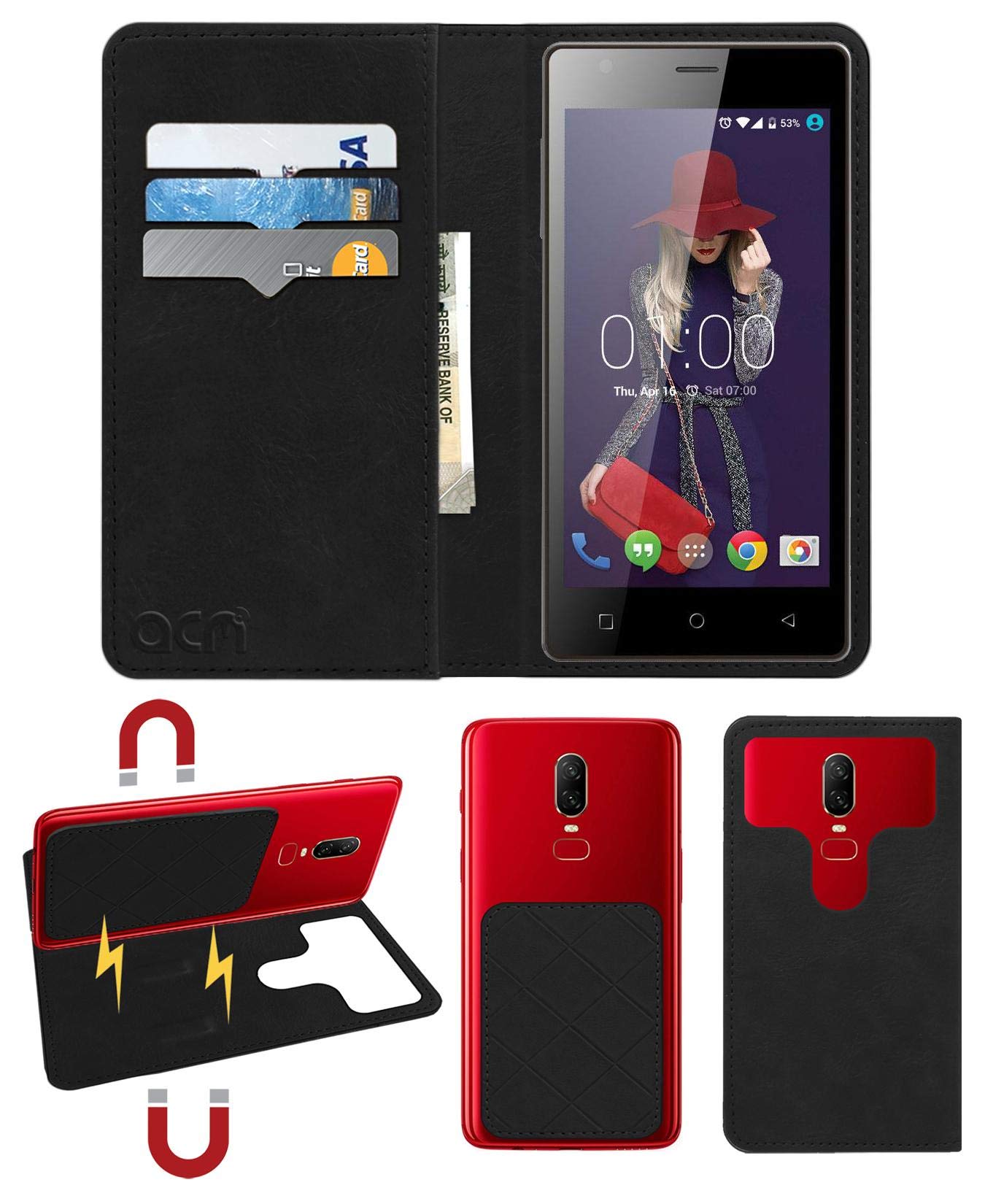 ACMACM Magic Magnetic 2 in 1 Leather Flip Case/Back Cover Compatible with Zen Admire Fab Q Mobile Flap Royal Black