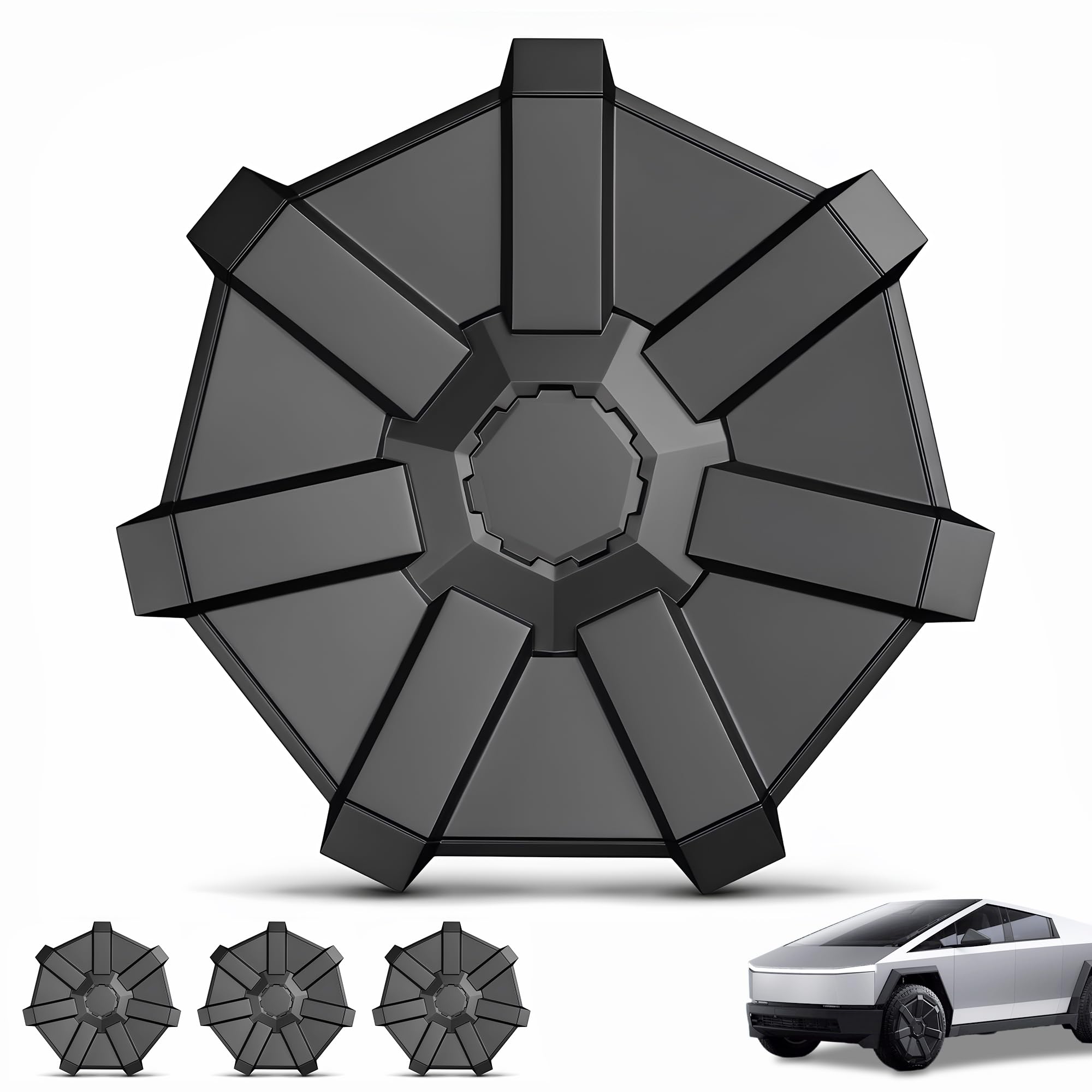 4PCS Wheel Hubcaps for Cybertruck, Tesla Cybertruck Accessories Wheel Cover ABS Black Durable Easy to Install Wheel Covers for Cyber Truck