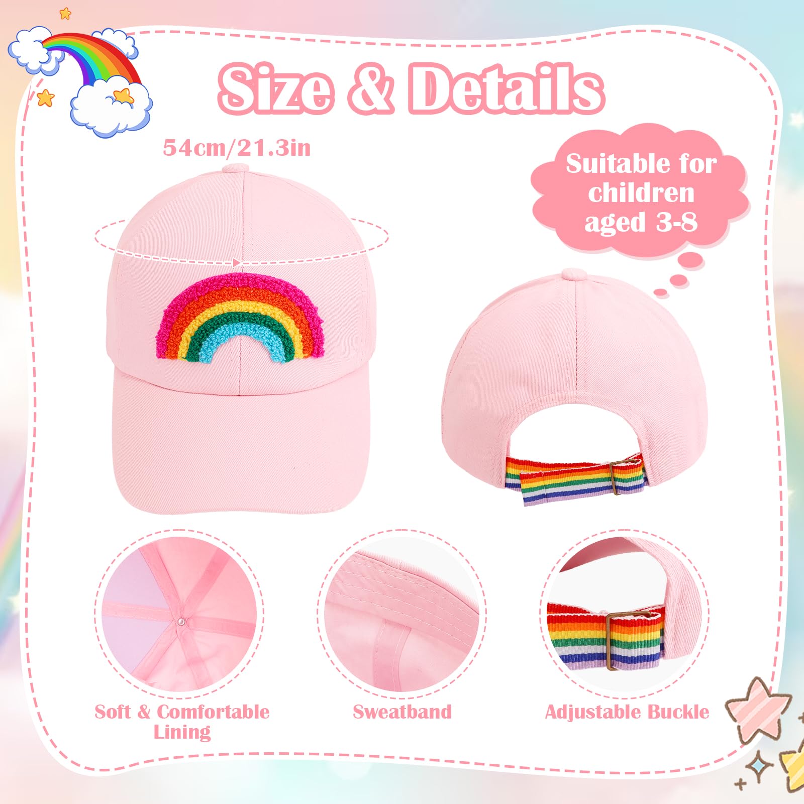Juego de gorra de béisbol para niñas, gorra de camionero ajustable para niños, bonita gorra de verano para exteriores, gorra de béisbol para niñas de 2 a 6 años
