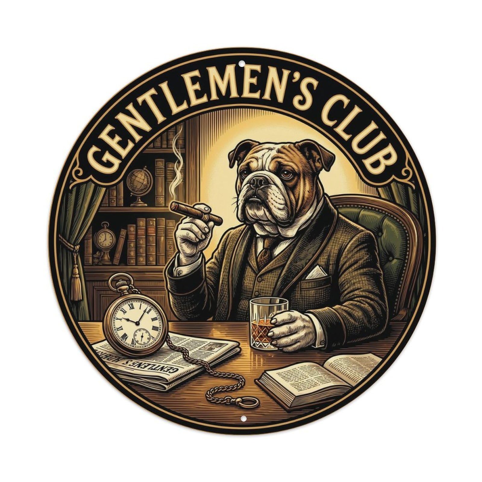 Gentleman Dog Cigar Retro Round Decor Metal Tin Sign